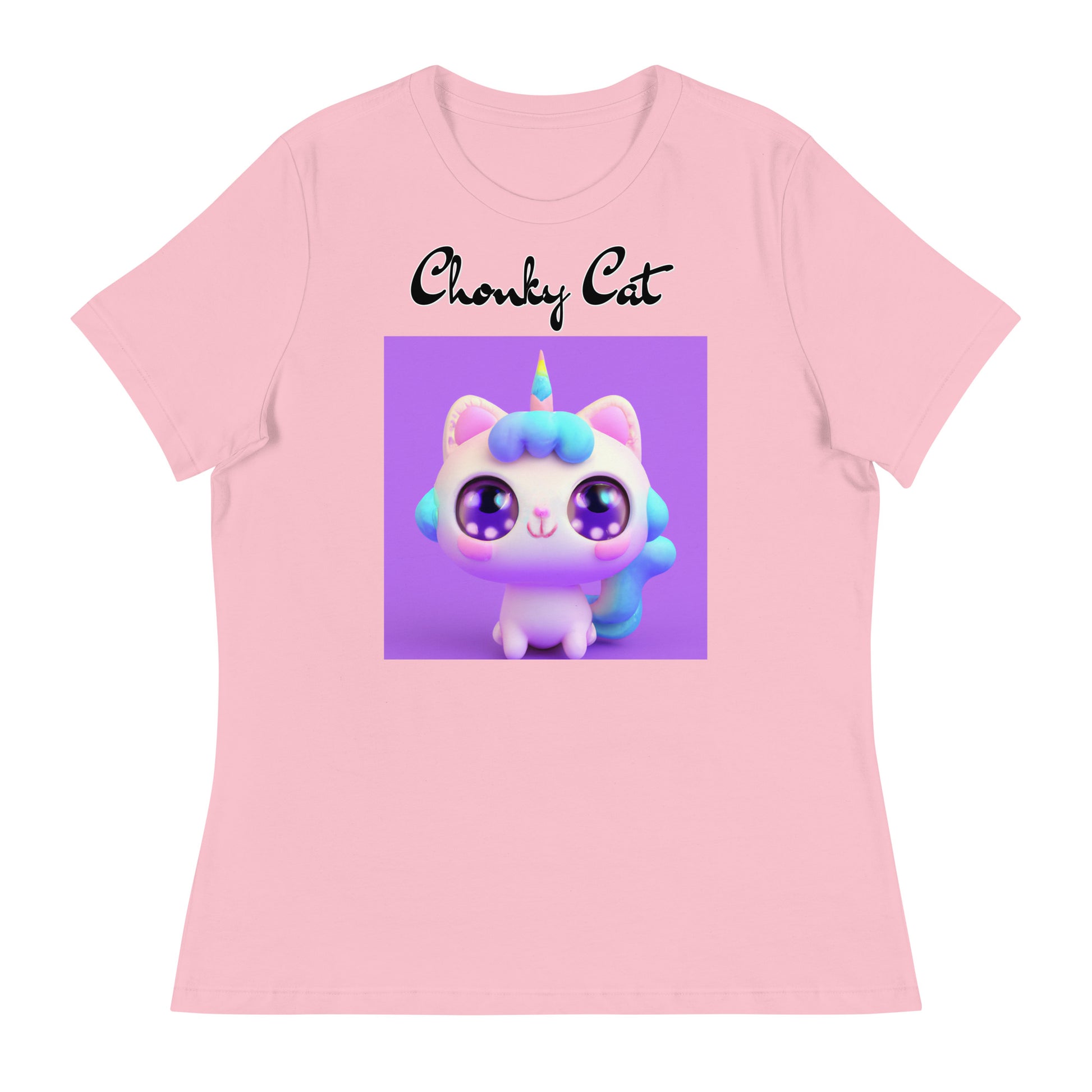 Women's T-Shirt with Happy Unicorn Kitten with a text "Chonky Cat" at $25.97 found at Personalizedpetlovergifts