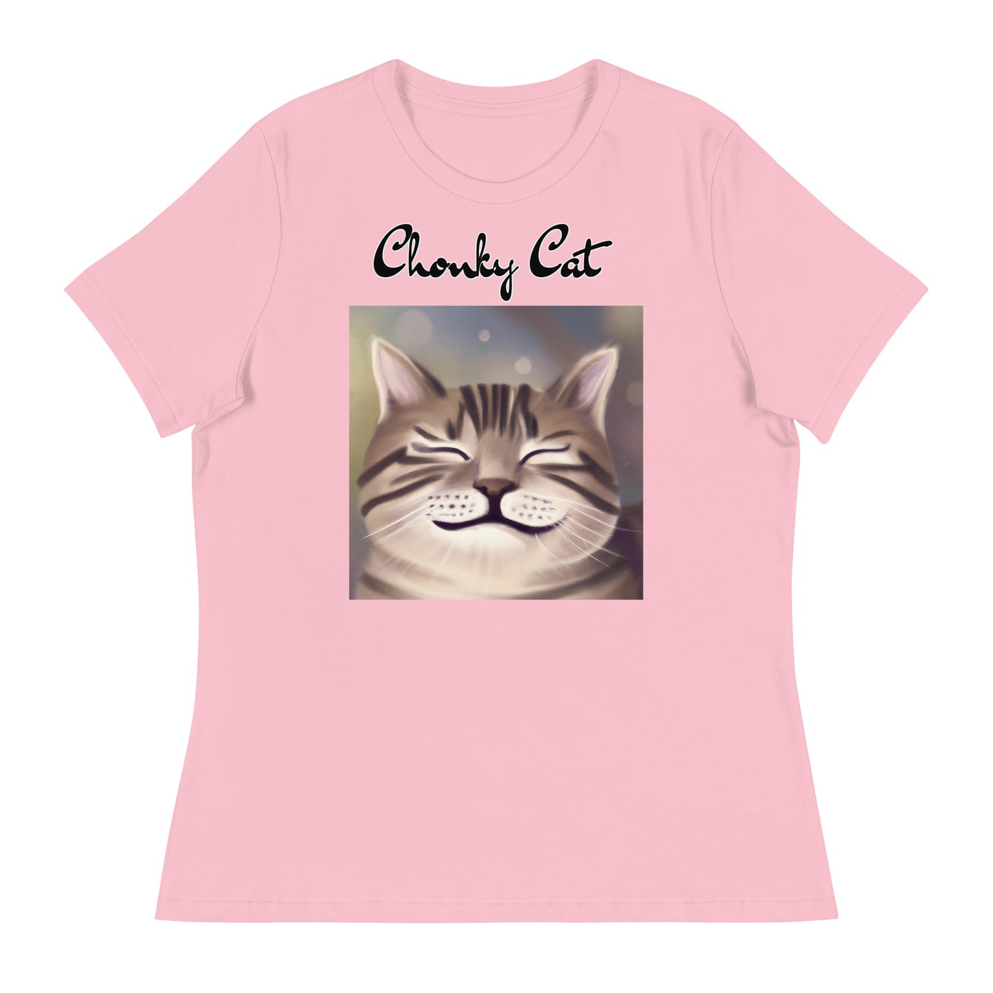 Women's T-Shirt with Happy Cat Purring with a text "Chonky Cat" at $25.97 found at Personalizedpetlovergifts