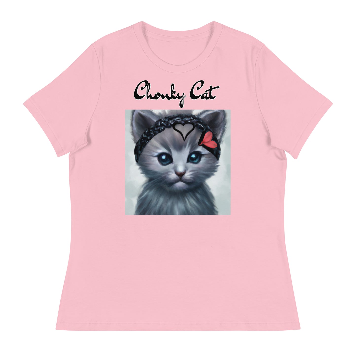 Women's T-Shirt with Grey Kitten With a Headband with a text "Chonky Cat" at $25.97 found at Personalizedpetlovergifts