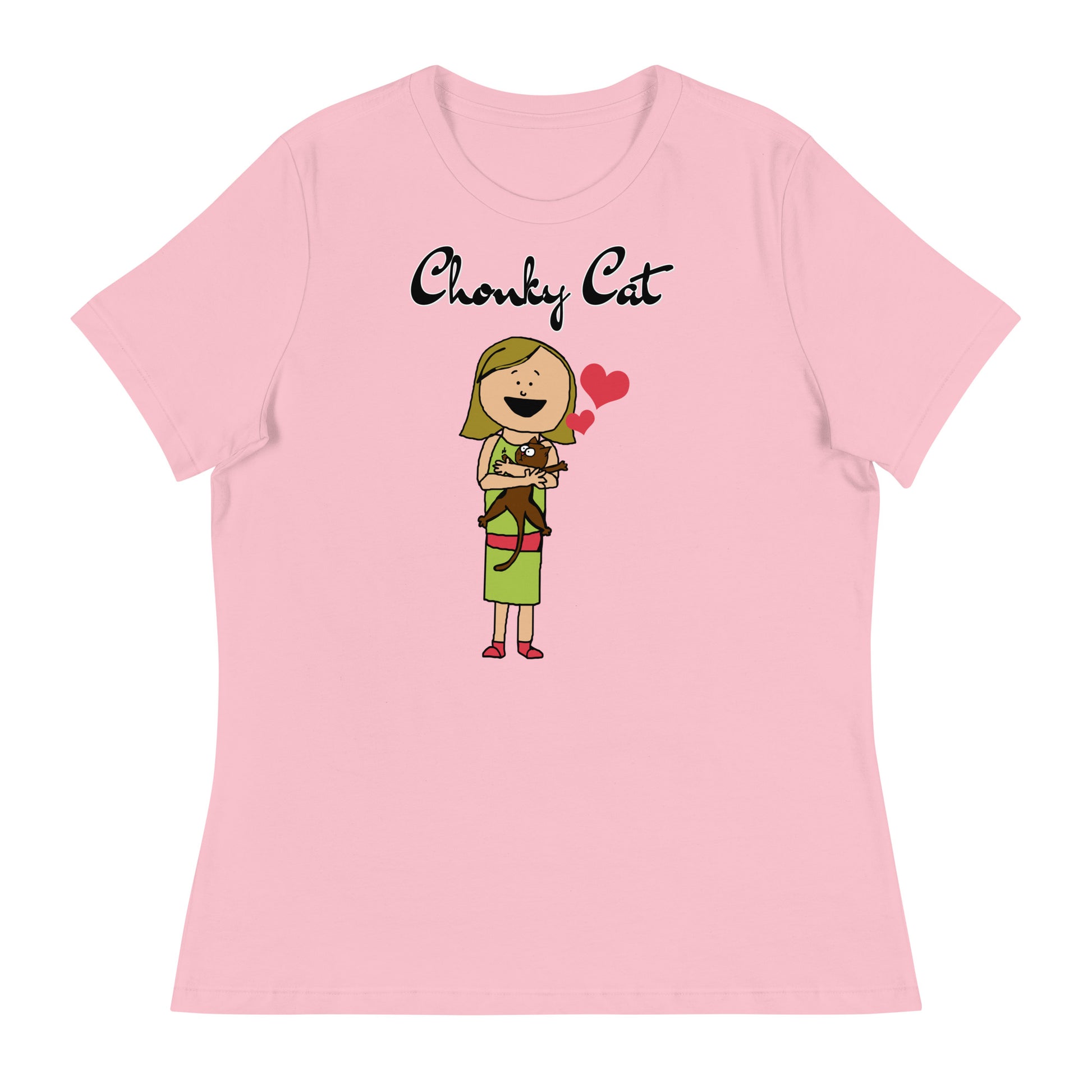 Women's T-Shirt with Girl Holding a Kitten with a text "Chonky Cat" at $25.97 found at Personalizedpetlovergifts