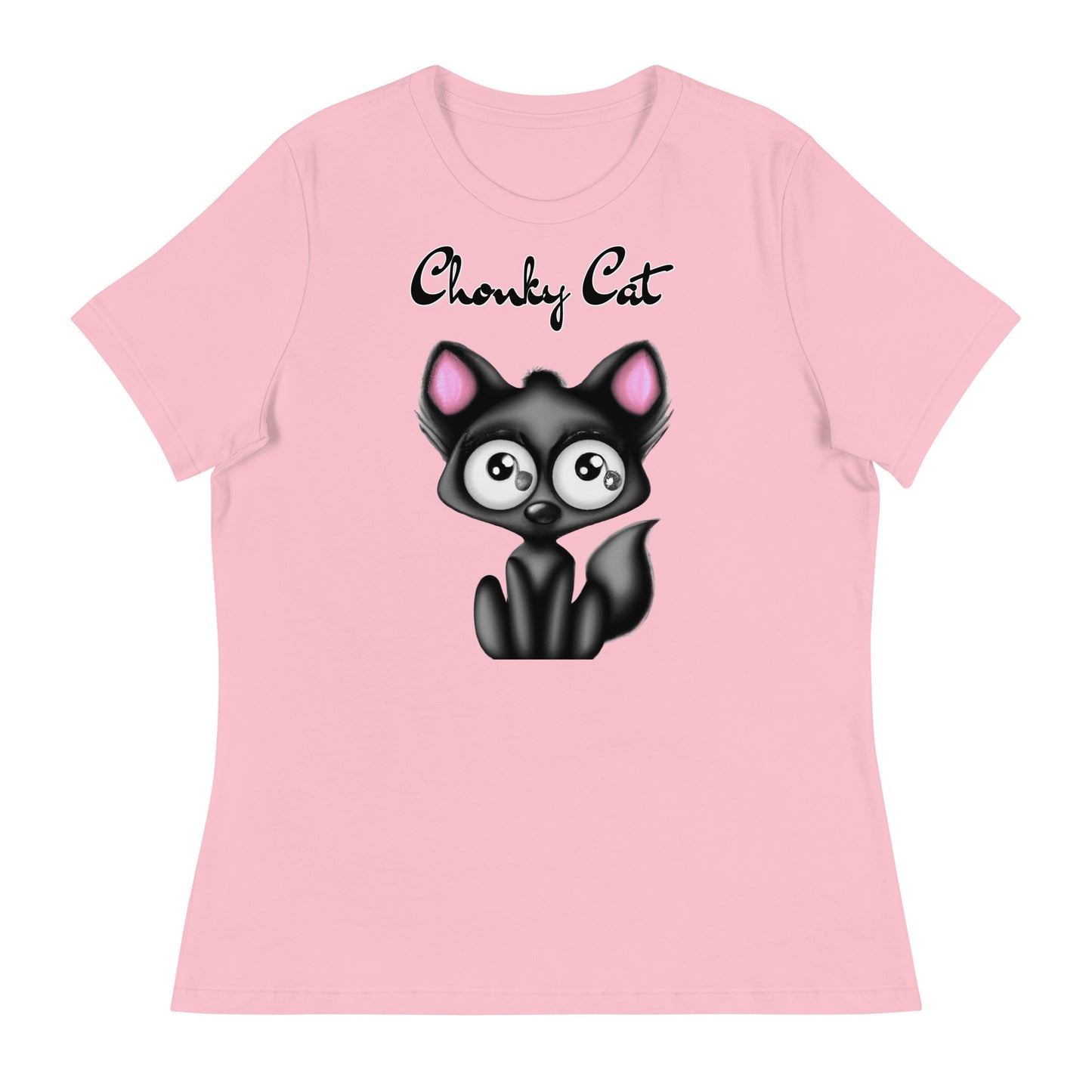 Women's T-Shirt with Funny Black Kitten with a text "Chonky Cat" at $25.97 found at Personalizedpetlovergifts