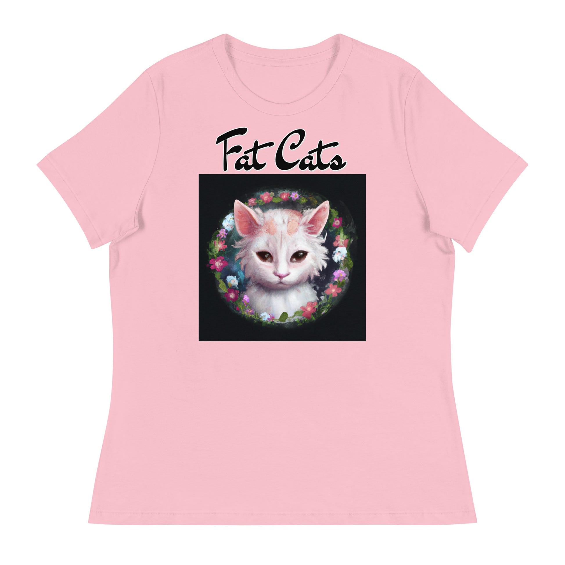 Women's T-Shirt with Kitten In a Floral Circle with a text "Fat Cats" at $25.97 found at Personalizedpetlovergifts