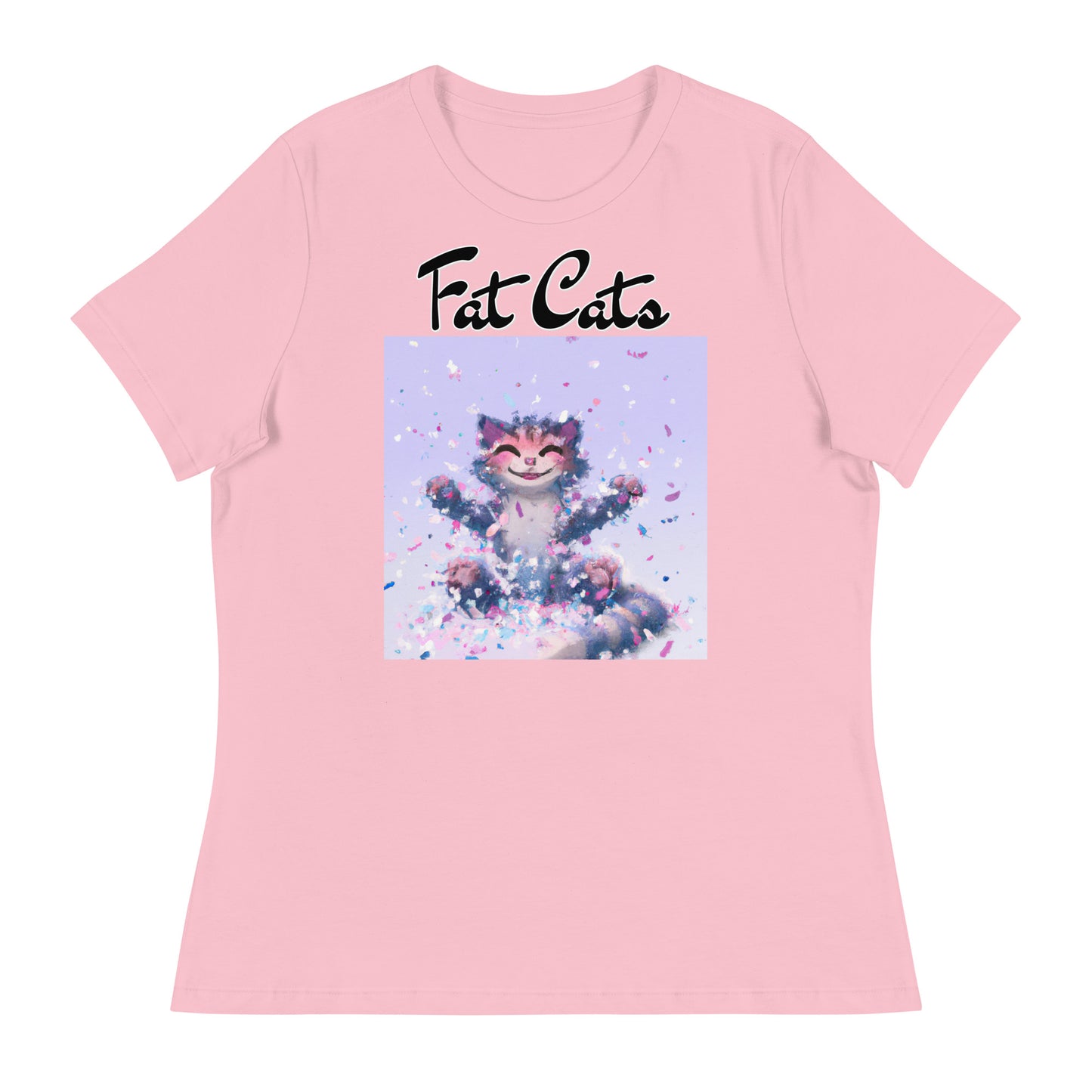 Women's T-Shirt with Kitten Enjoying Confetti with a text "Fat Cats" at $25.97 found at Personalizedpetlovergifts