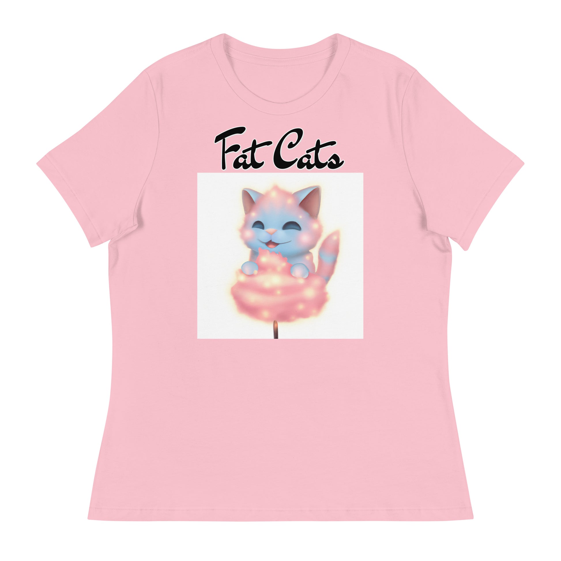 Women's T-Shirt with Kitten Enjoying a Cotton Candy with a text "Fat Cats" at $25.97 found at Personalizedpetlovergifts