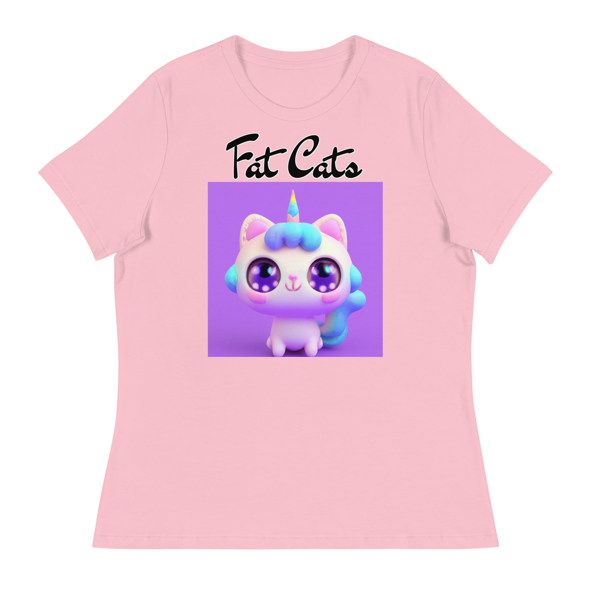 Women's T-Shirt with Happy Unicorn Kitten with a text "Fat Cats" at $25.97 found at Personalizedpetlovergifts