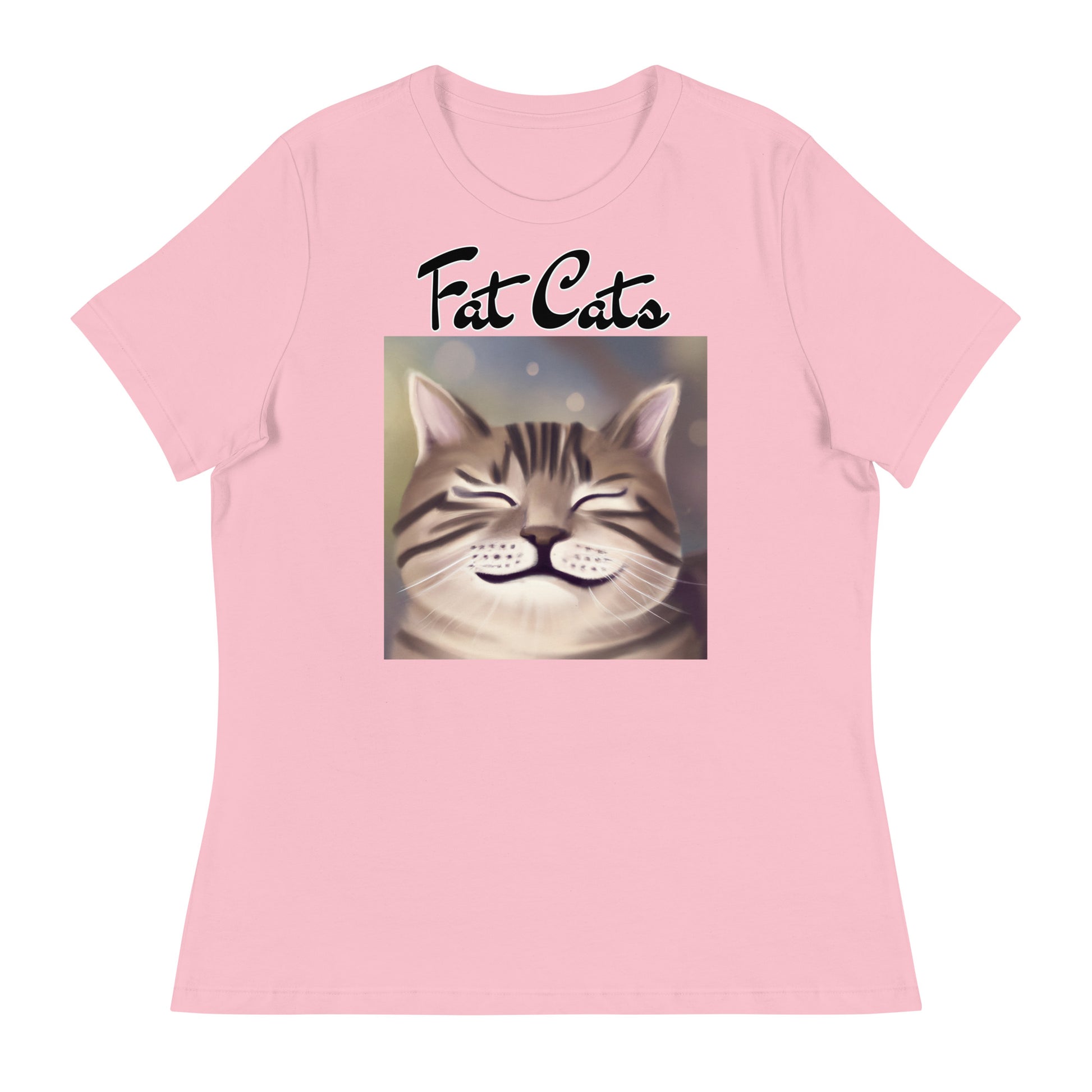 Women's T-Shirt with Happy Cat Purring with a text "Fat Cats" at $25.97 found at Personalizedpetlovergifts