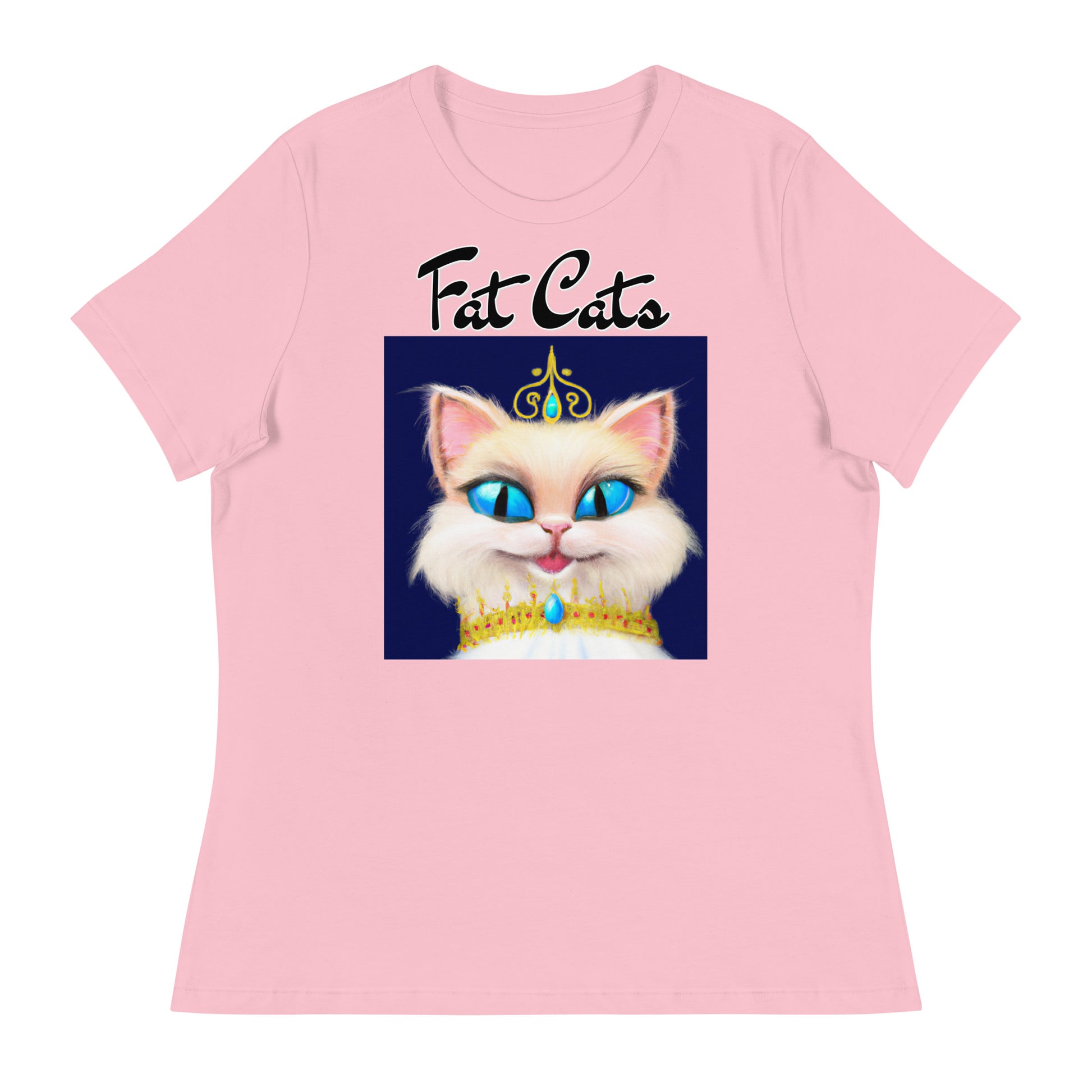 Women's T-Shirt with Happy Blue Eyed Kitten Princess with a text "Fat Cats" at $25.97 found at Personalizedpetlovergifts