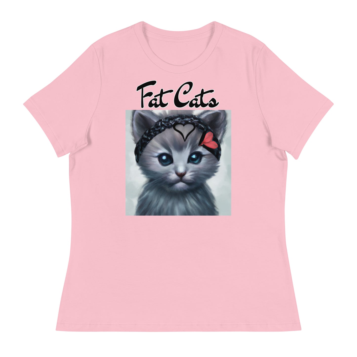 Women's T-Shirt with Grey Kitten With a Headband with a text "Fat Cats" at $25.97 found at Personalizedpetlovergifts