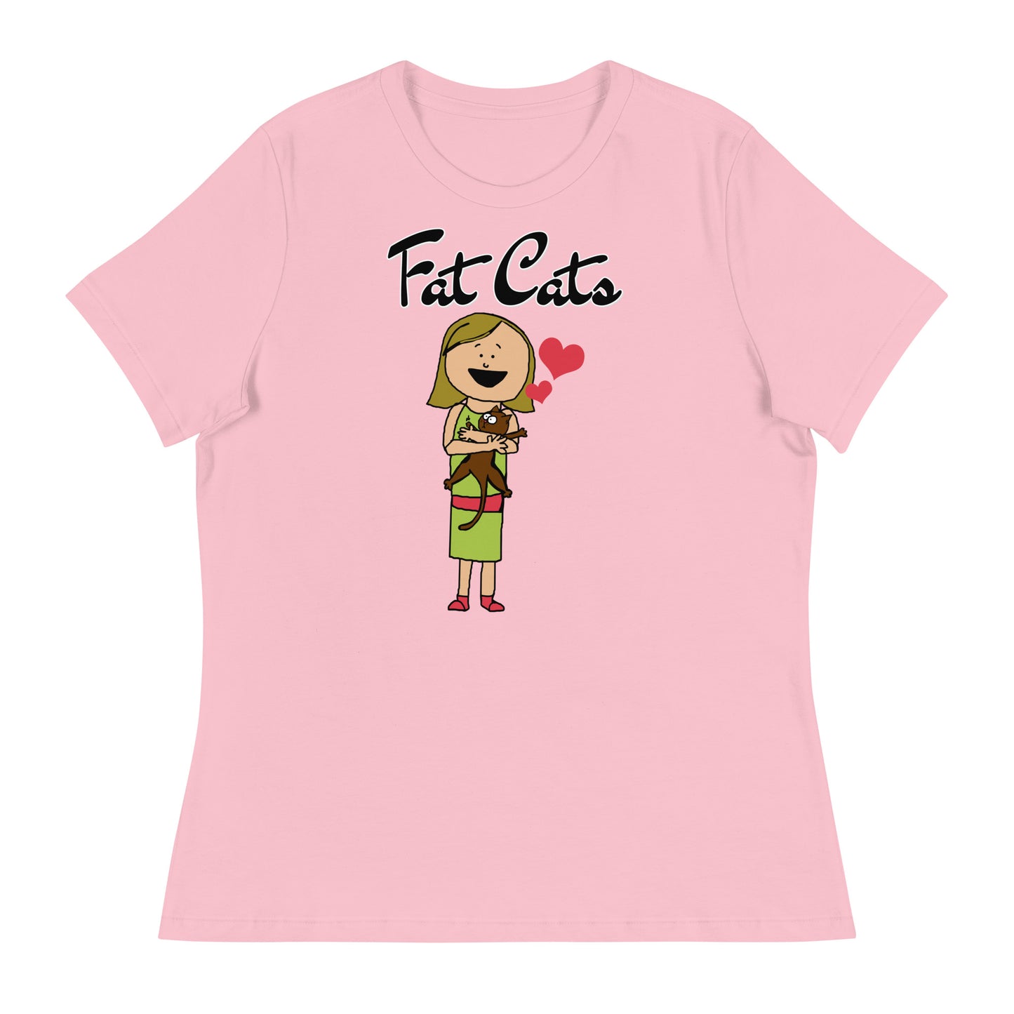 Women's T-Shirt with Girl Holding a Kitten with a text "Fat Cats" at $25.97 found at Personalizedpetlovergifts