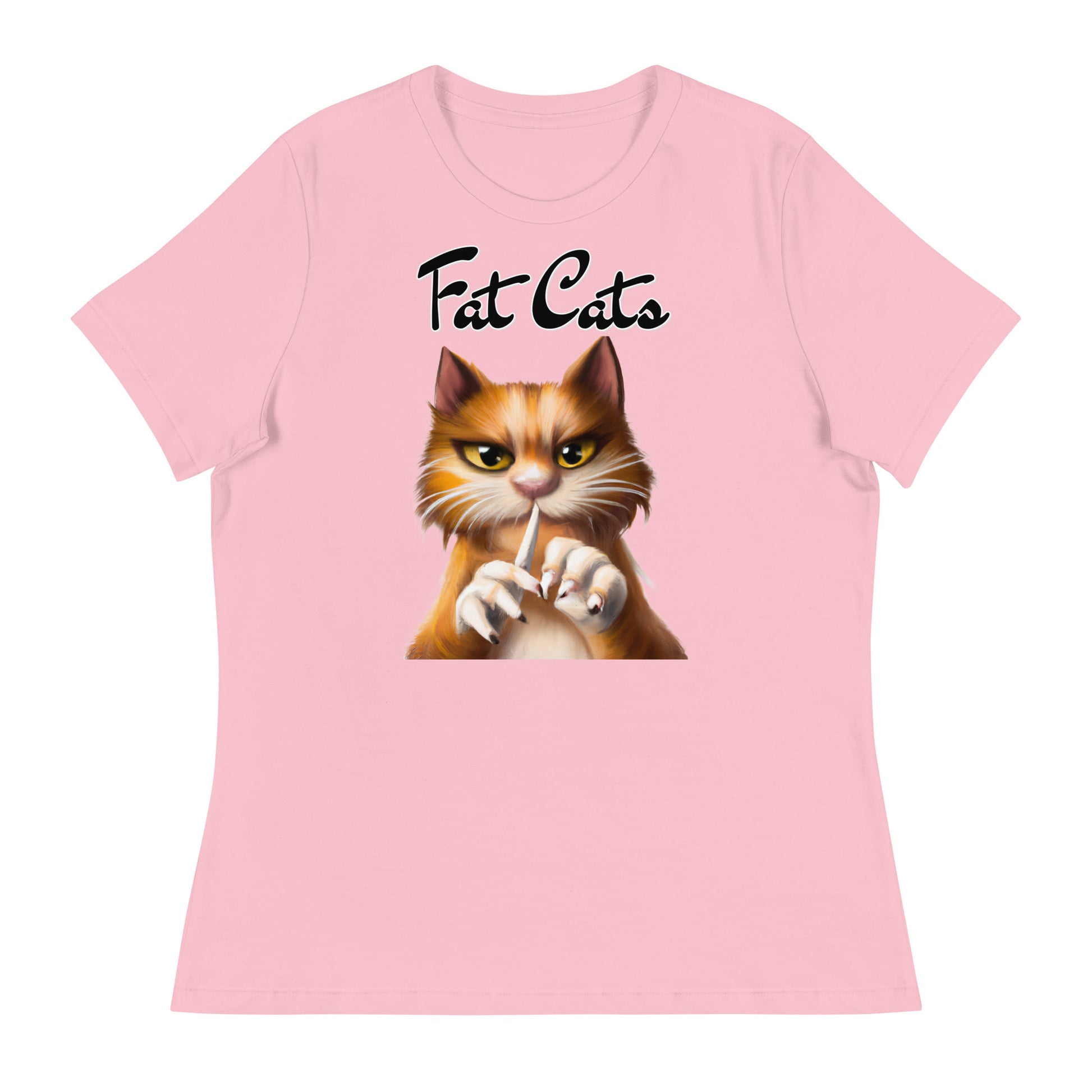 Women's T-Shirt with Ginger Cat Filing Its Nails with a text "Fat Cats" at $25.97 found at Personalizedpetlovergifts