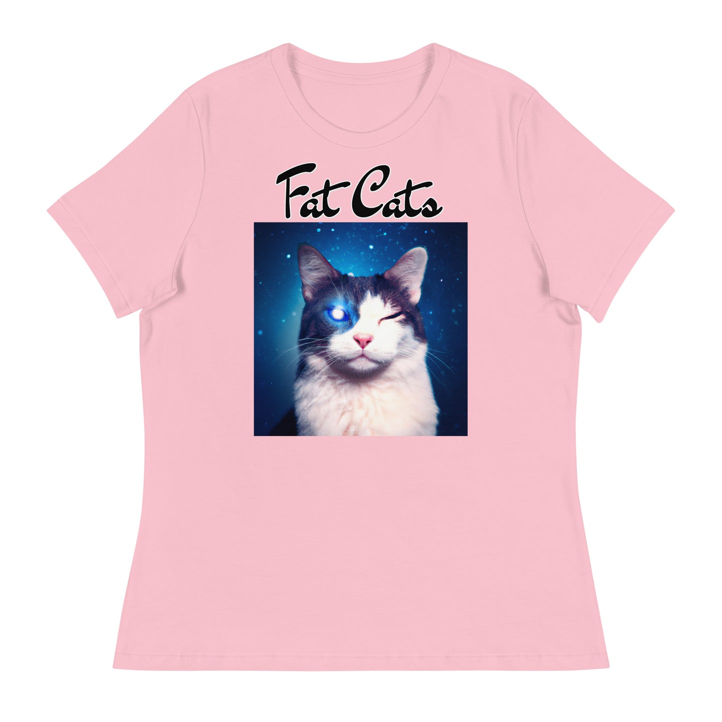 Women's T-Shirt with Galaxy Eyed Cat with a text "Fat Cats" at $25.97 found at Personalizedpetlovergifts