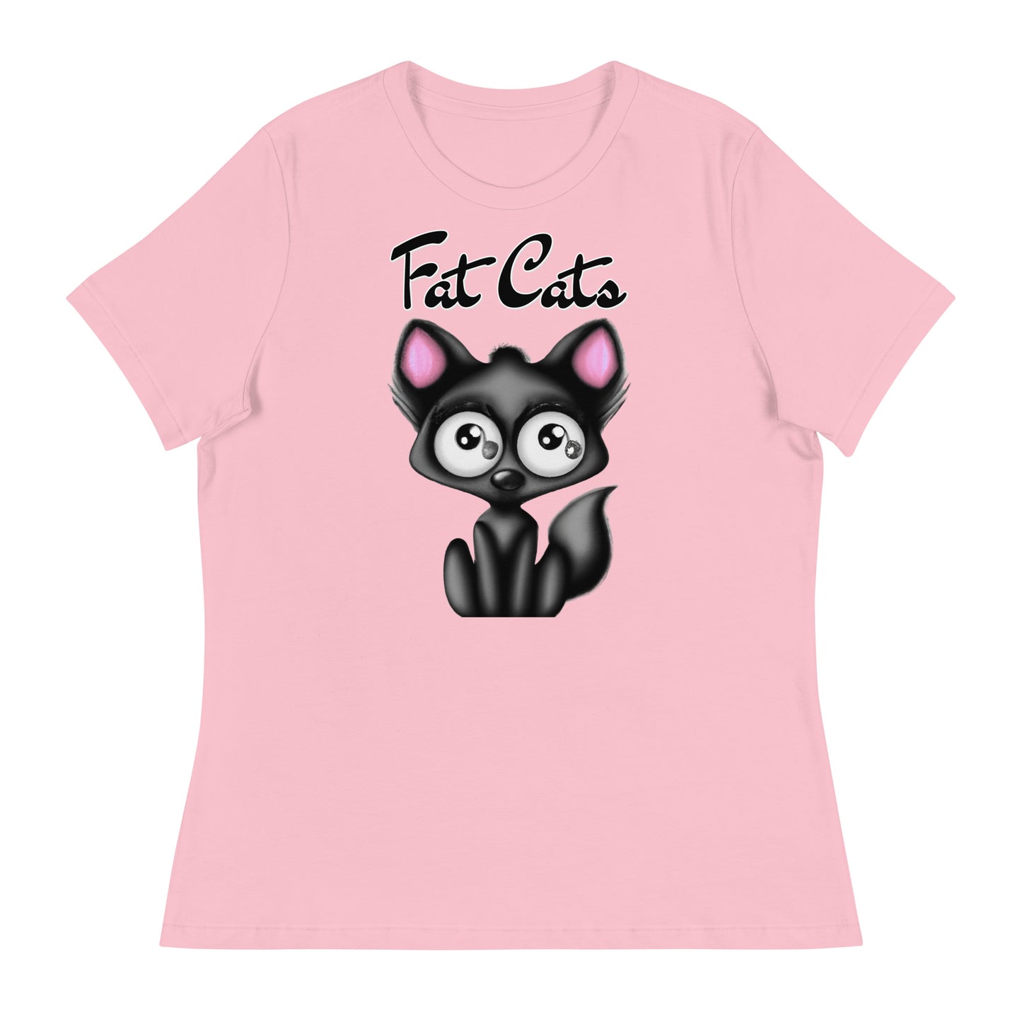 Women's T-Shirt with Funny Black Kitten with a text "Fat Cats" at $25.97 found at Personalizedpetlovergifts