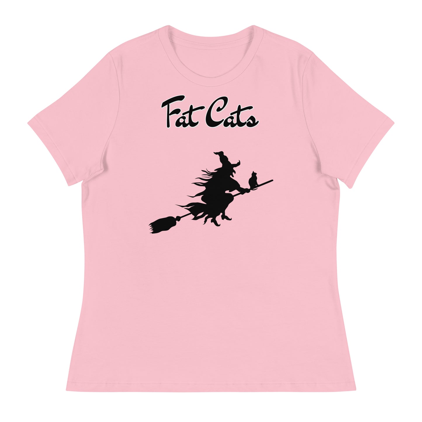 Women's T-Shirt with Flying Witch With Cat On a Broom with a text "Fat Cats" at $25.97 found at Personalizedpetlovergifts