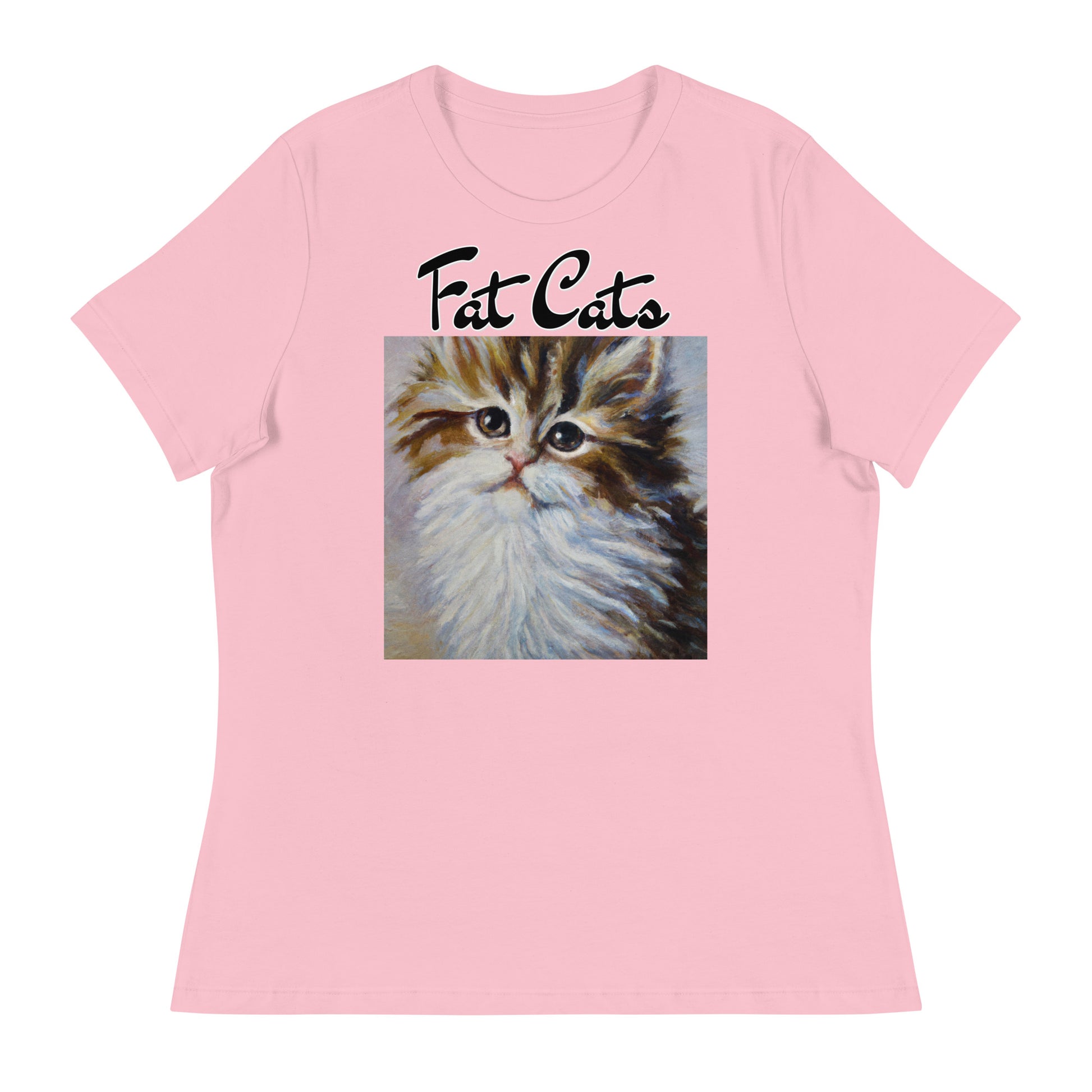 Women's T-Shirt with Fluffy Wispy Kitten Oil Painting with a text "Fat Cats" at $25.97 found at Personalizedpetlovergifts