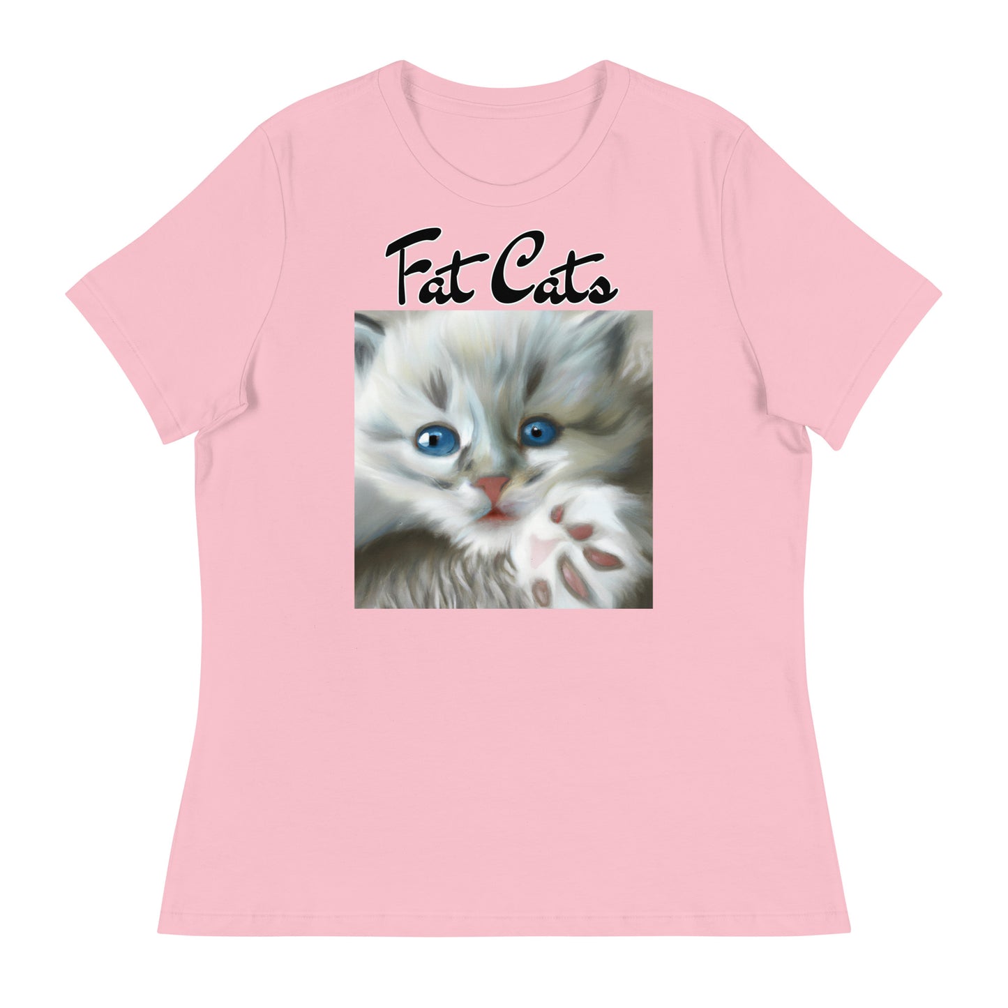 Women's T-Shirt with Fluffy Kitten With Fluffy Paw with a text "Fat Cats" at $25.97 found at Personalizedpetlovergifts