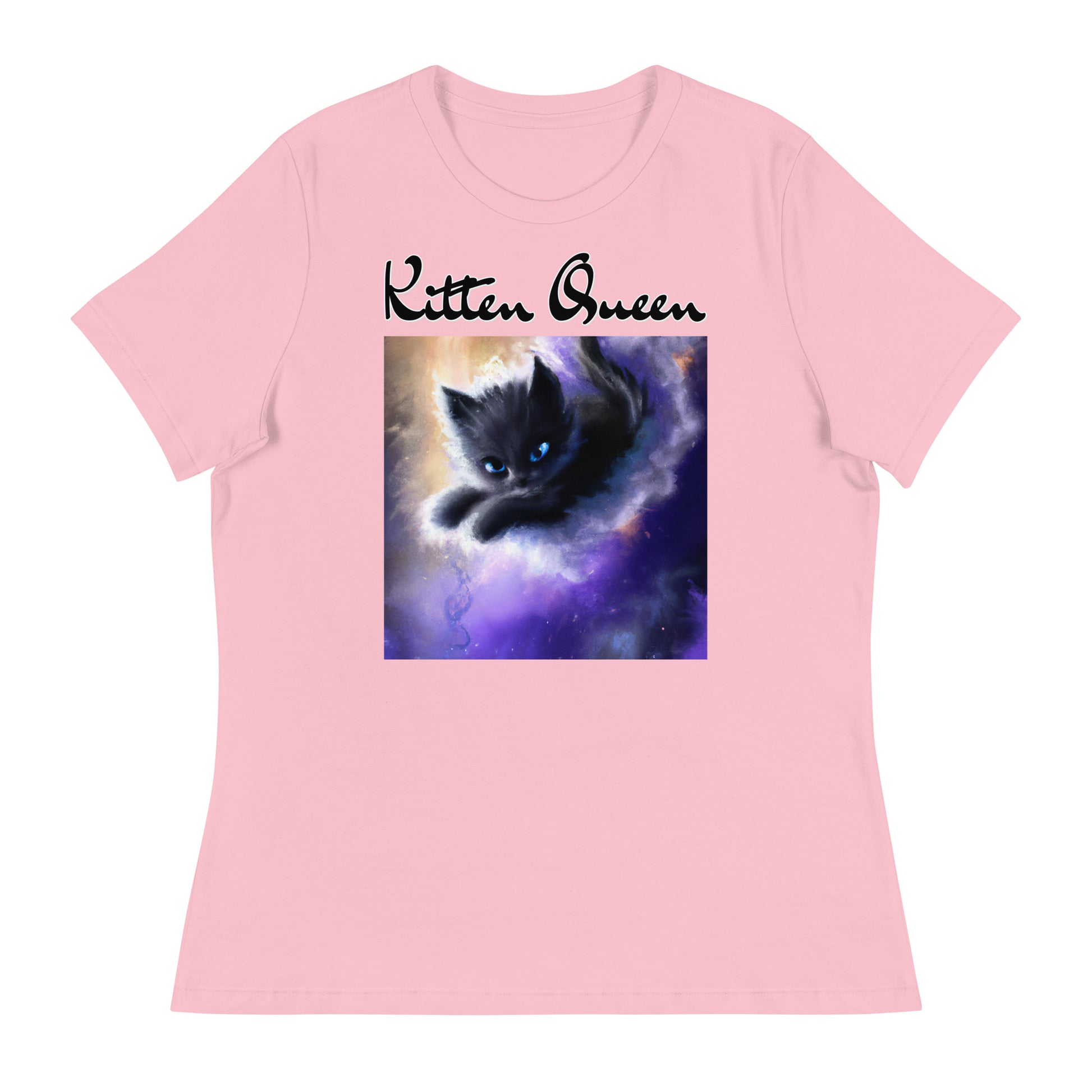 Women's T-Shirt with Kitten In A Cosmic Cloud with a text "Kitten Queen" at $25.97 found at Personalizedpetlovergifts