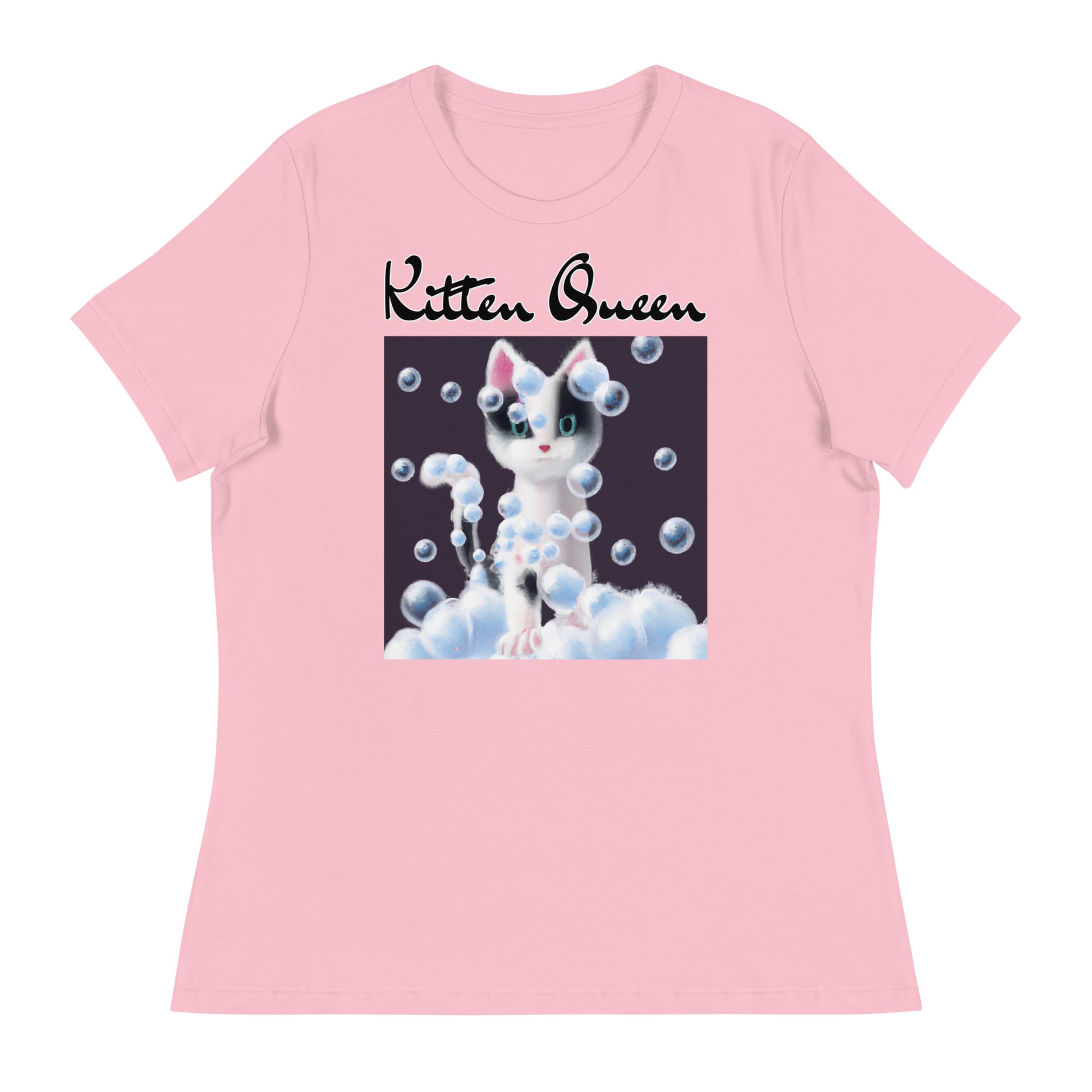 Women's T-Shirt with Kitten Covered In Bubbles with a text "Kitten Queen" at $25.97 found at Personalizedpetlovergifts