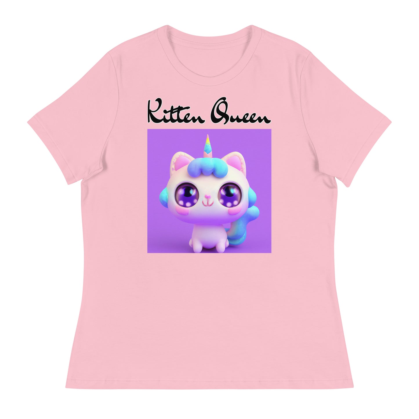 Women's T-Shirt with Happy Unicorn Kitten with a text "Kitten Queen" at $25.97 found at Personalizedpetlovergifts