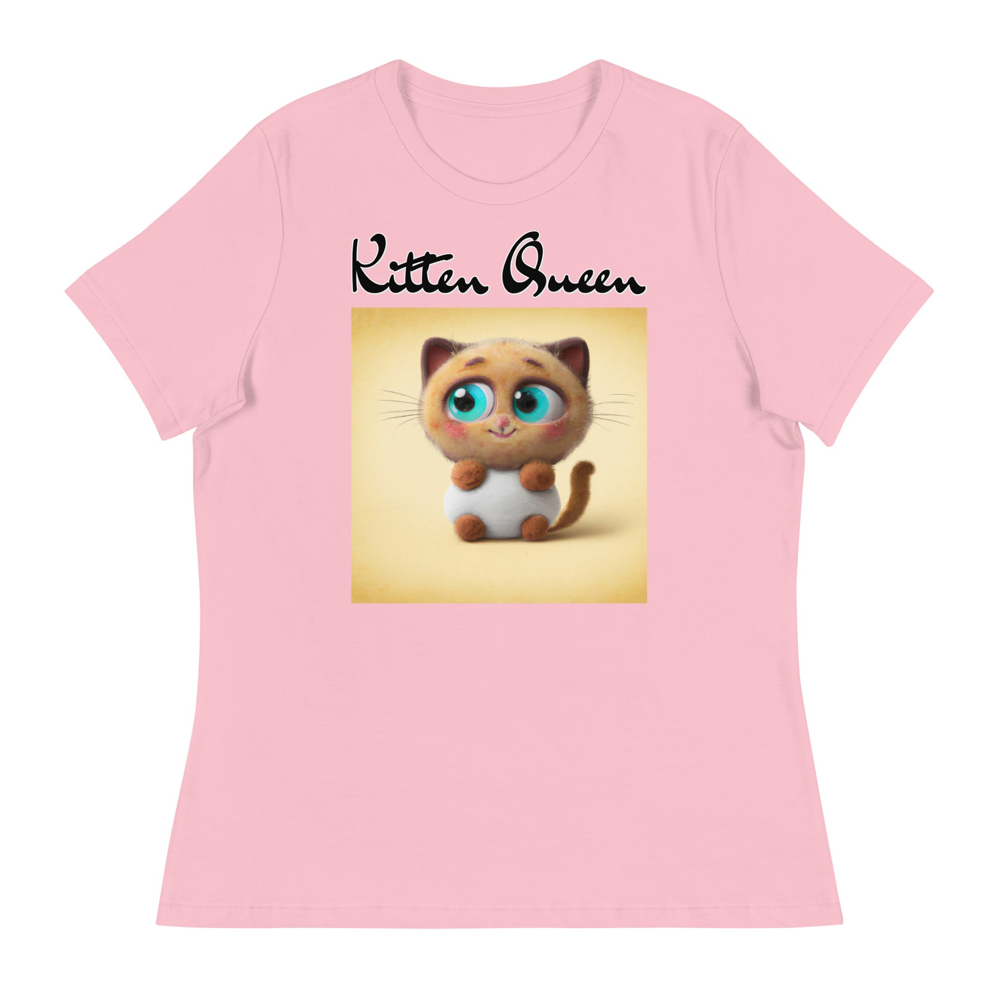 Women's T-Shirt with Happy Fluffy Kitten with a text "Kitten Queen" at $25.97 found at Personalizedpetlovergifts