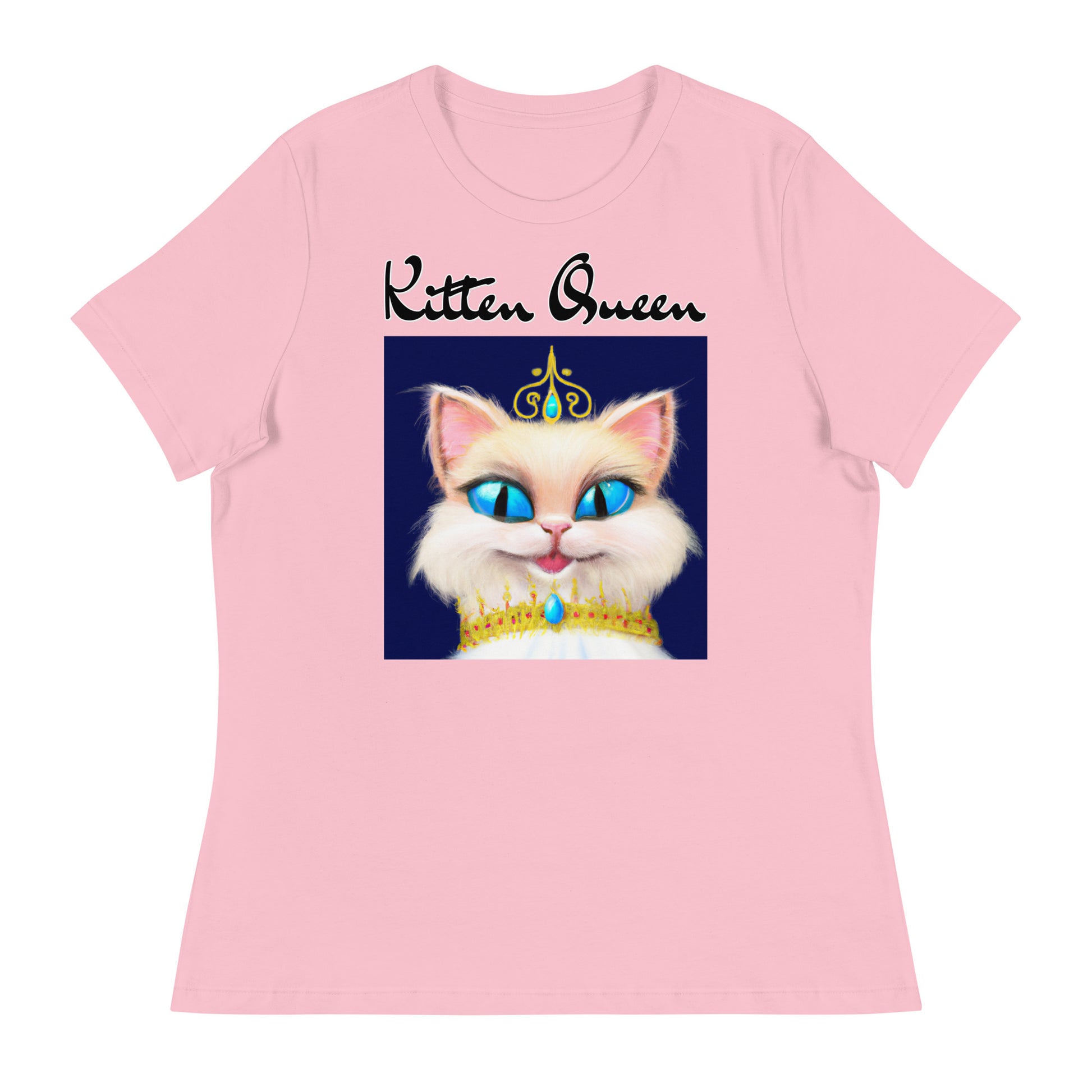 Women's T-Shirt with Happy Blue Eyed Kitten Princess with a text "Kitten Queen" at $25.97 found at Personalizedpetlovergifts