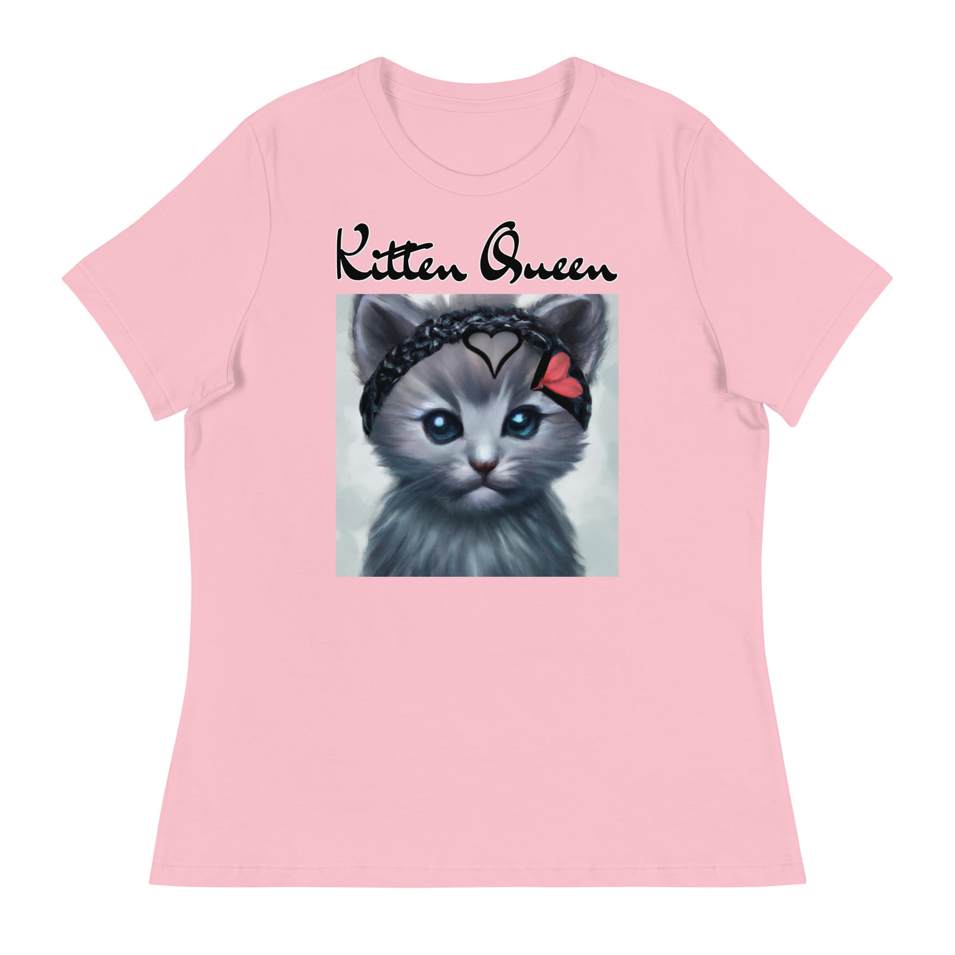 Women's T-Shirt with Grey Kitten With a Headband with a text "Kitten Queen" at $25.97 found at Personalizedpetlovergifts