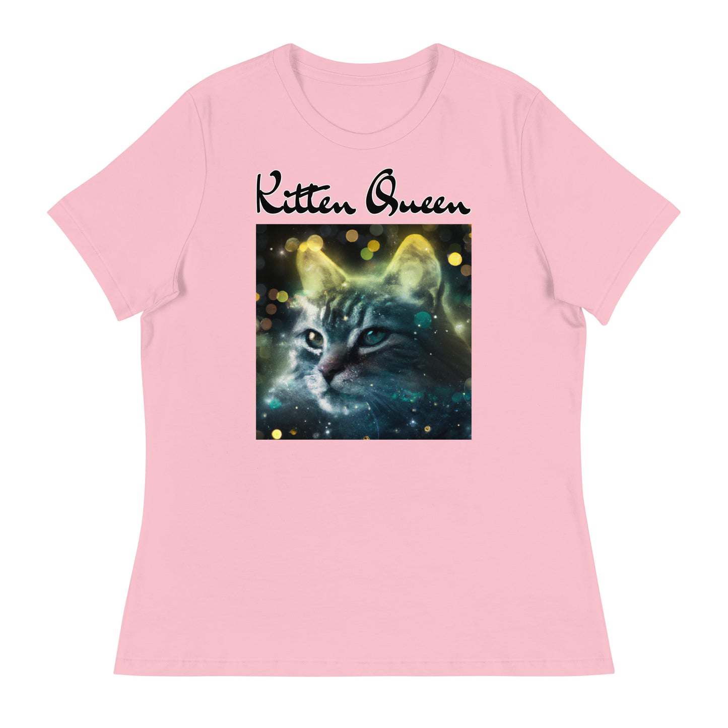 Women's T-Shirt with Green Space Cat with a text "Kitten Queen" at $25.97 found at Personalizedpetlovergifts