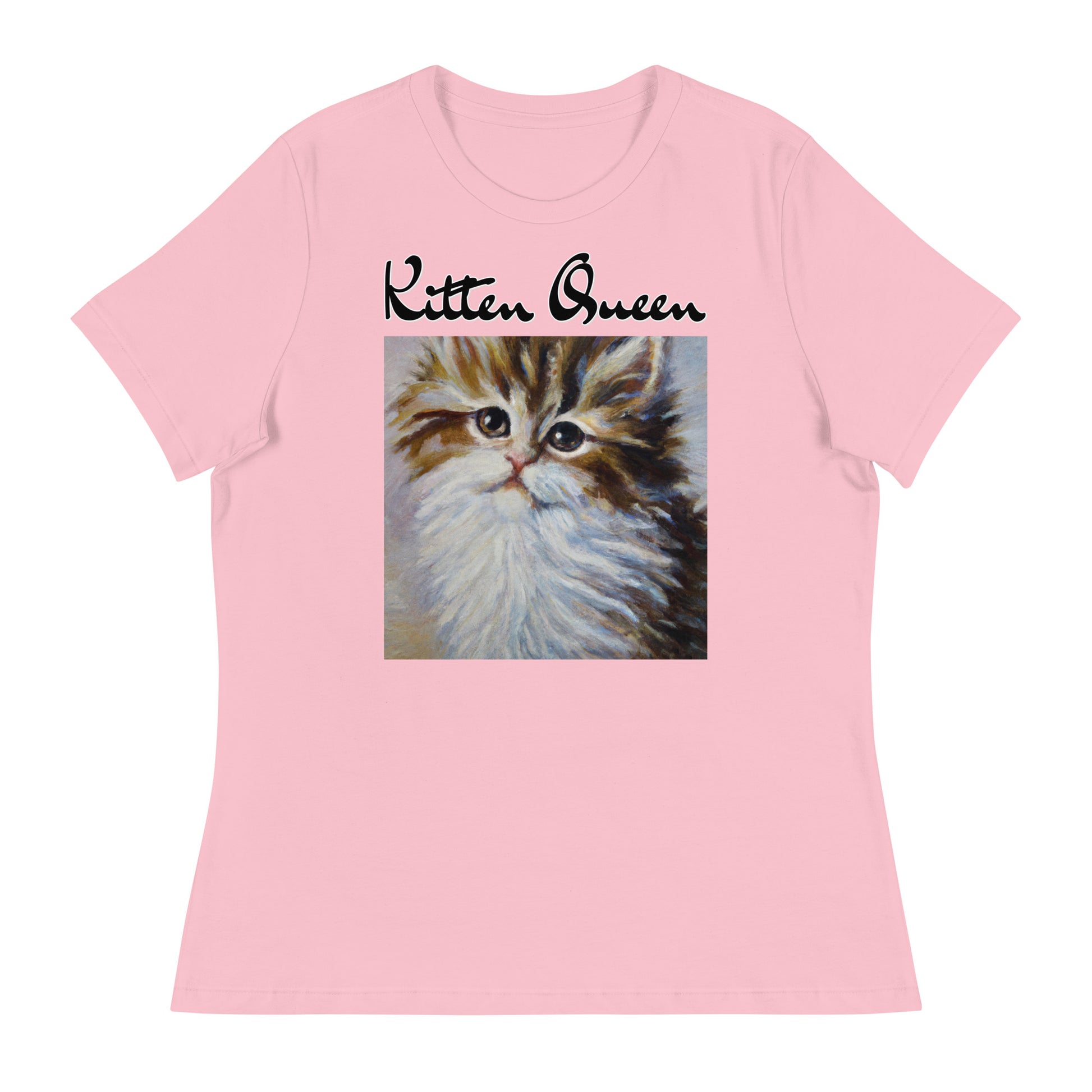 Women's T-Shirt with Fluffy Wispy Kitten Oil Painting with a text "Kitten Queen" at $25.97 found at Personalizedpetlovergifts