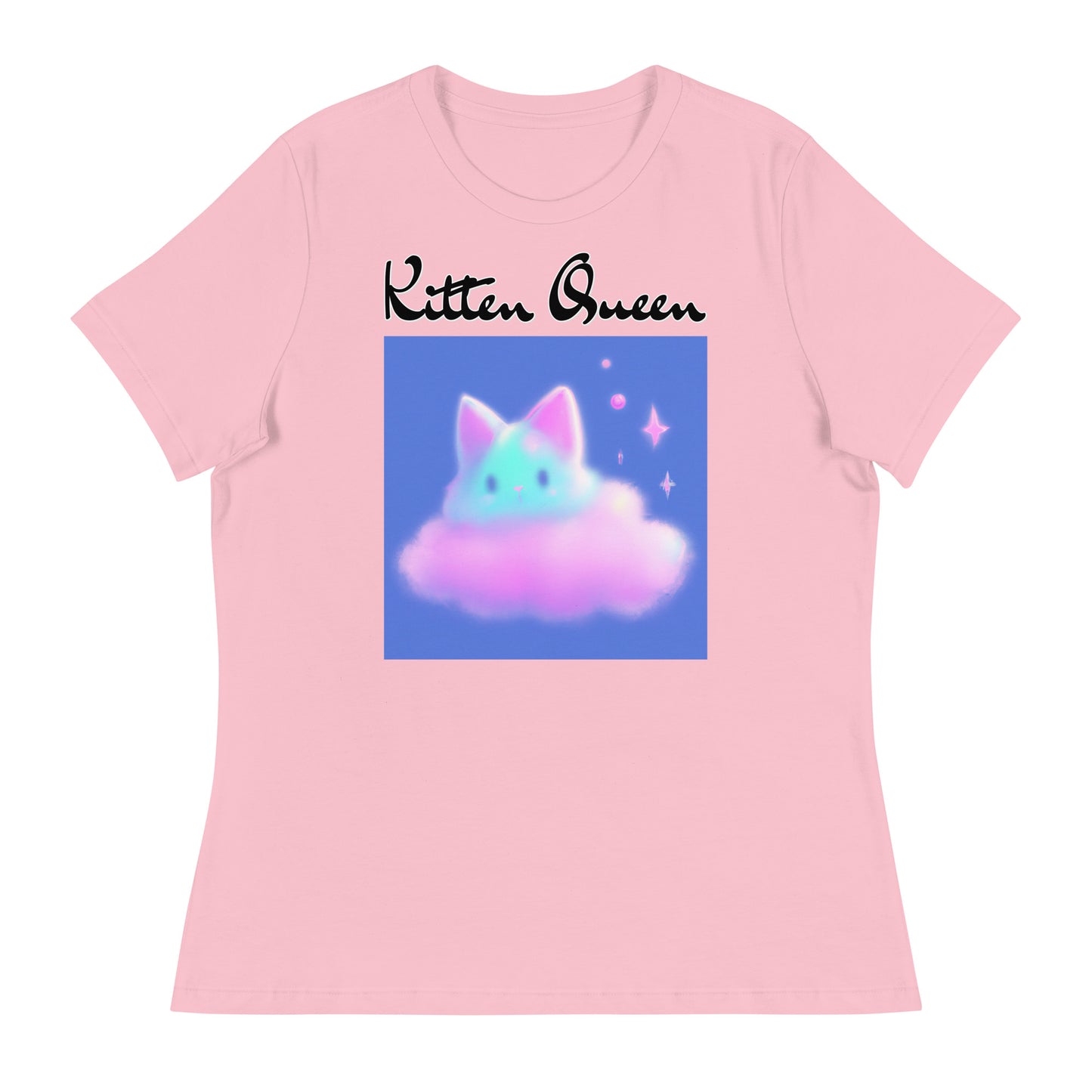 Women's T-Shirt with Fluffy Pink Cloud Kitten with a text "Kitten Queen" at $25.97 found at Personalizedpetlovergifts