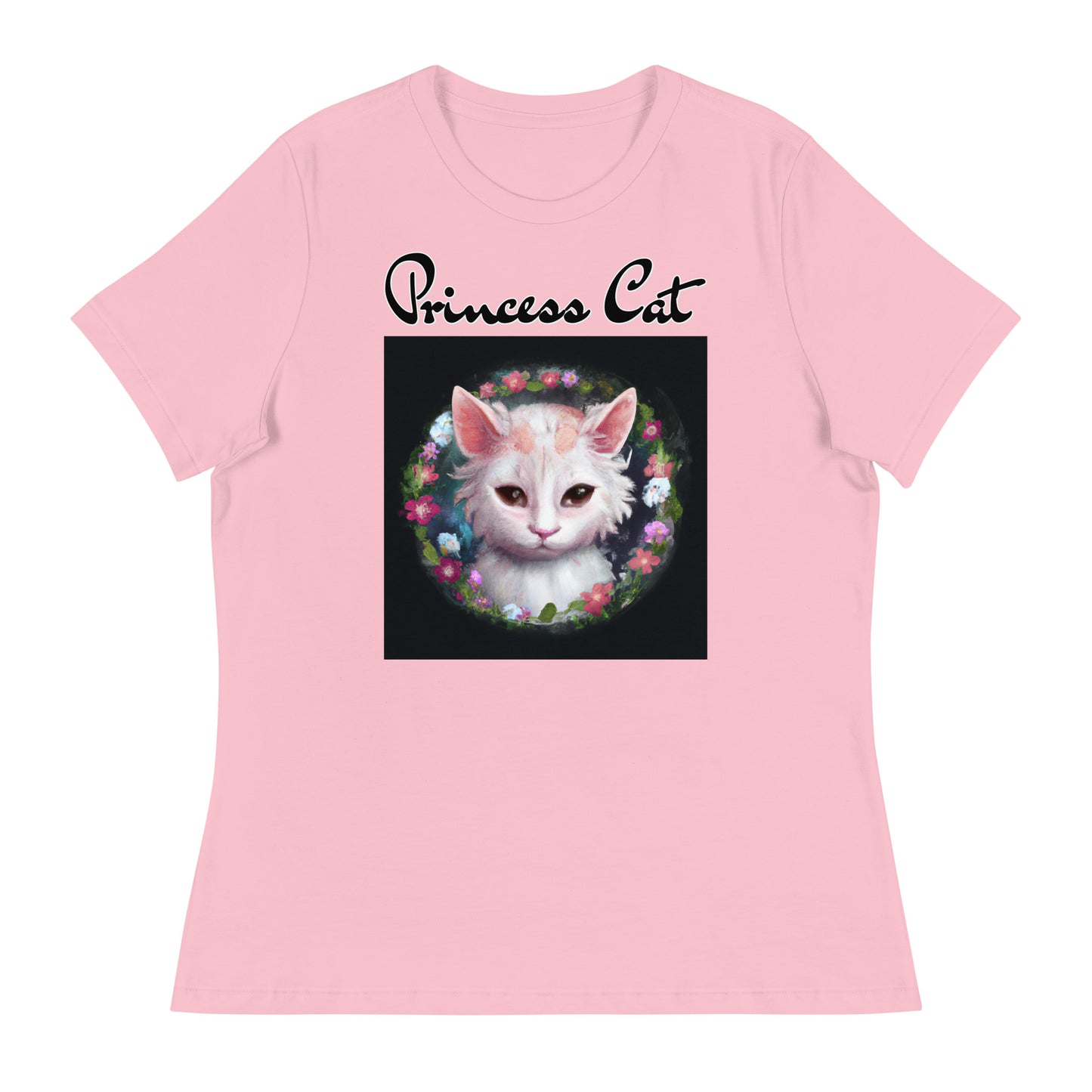 Women's T-Shirt with Kitten In a Floral Circle with a text "Princess Cat" at $25.97 found at Personalizedpetlovergifts