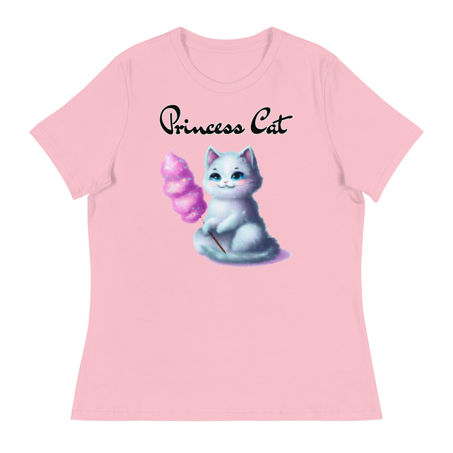 Women's T-Shirt with Kitten Holding A Cotton Candy with a text "Princess Cat" at $25.97 found at Personalizedpetlovergifts