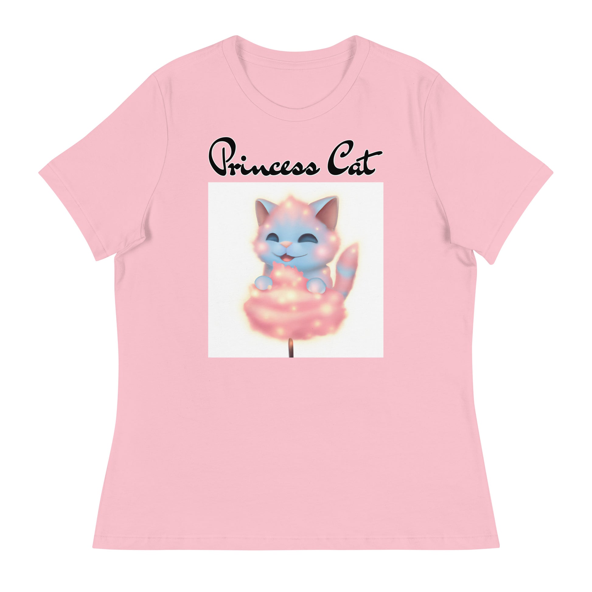 Women's T-Shirt with Kitten Enjoying a Cotton Candy with a text "Princess Cat" at $25.97 found at Personalizedpetlovergifts