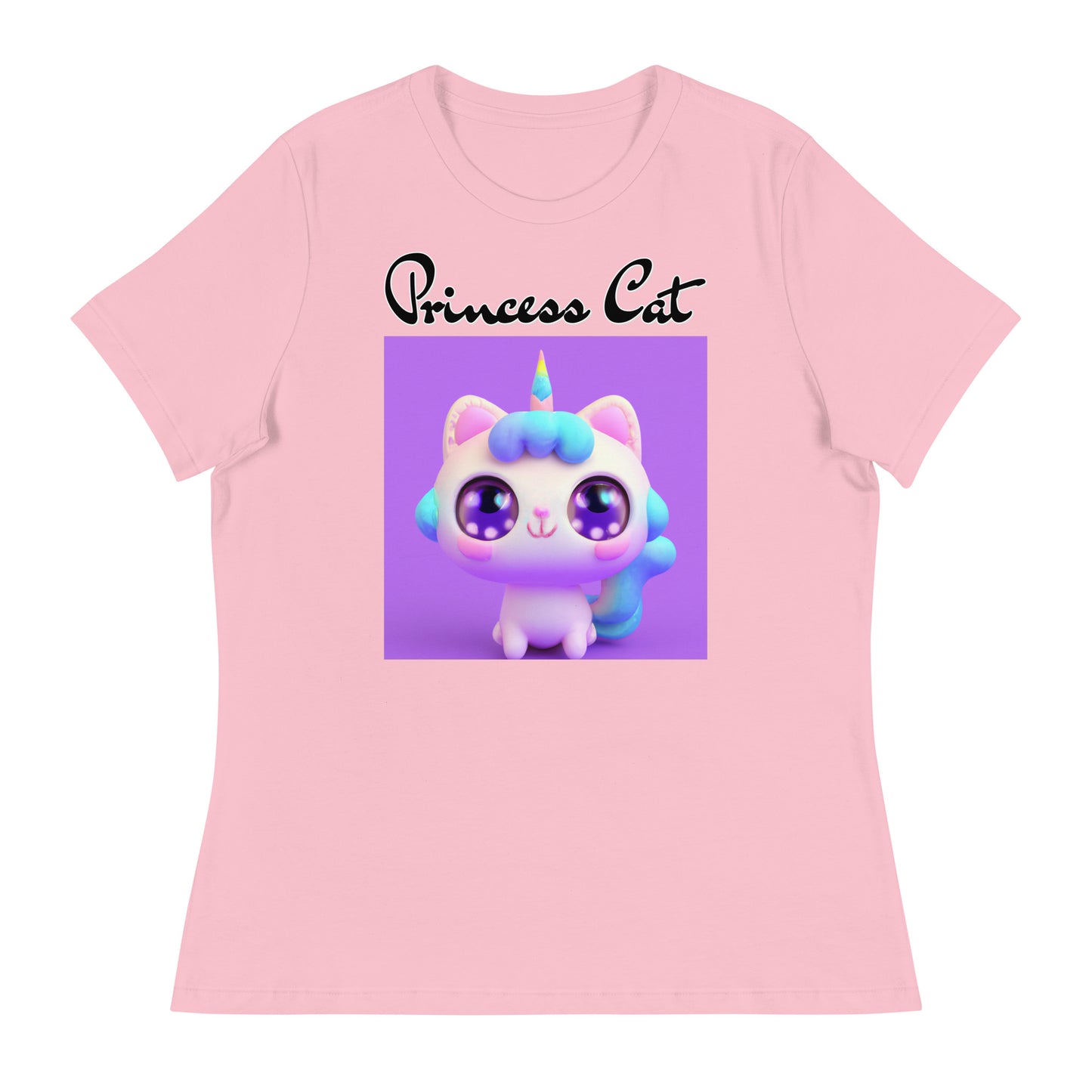 Women's T-Shirt with Happy Unicorn Kitten with a text "Princess Cat" at $25.97 found at Personalizedpetlovergifts