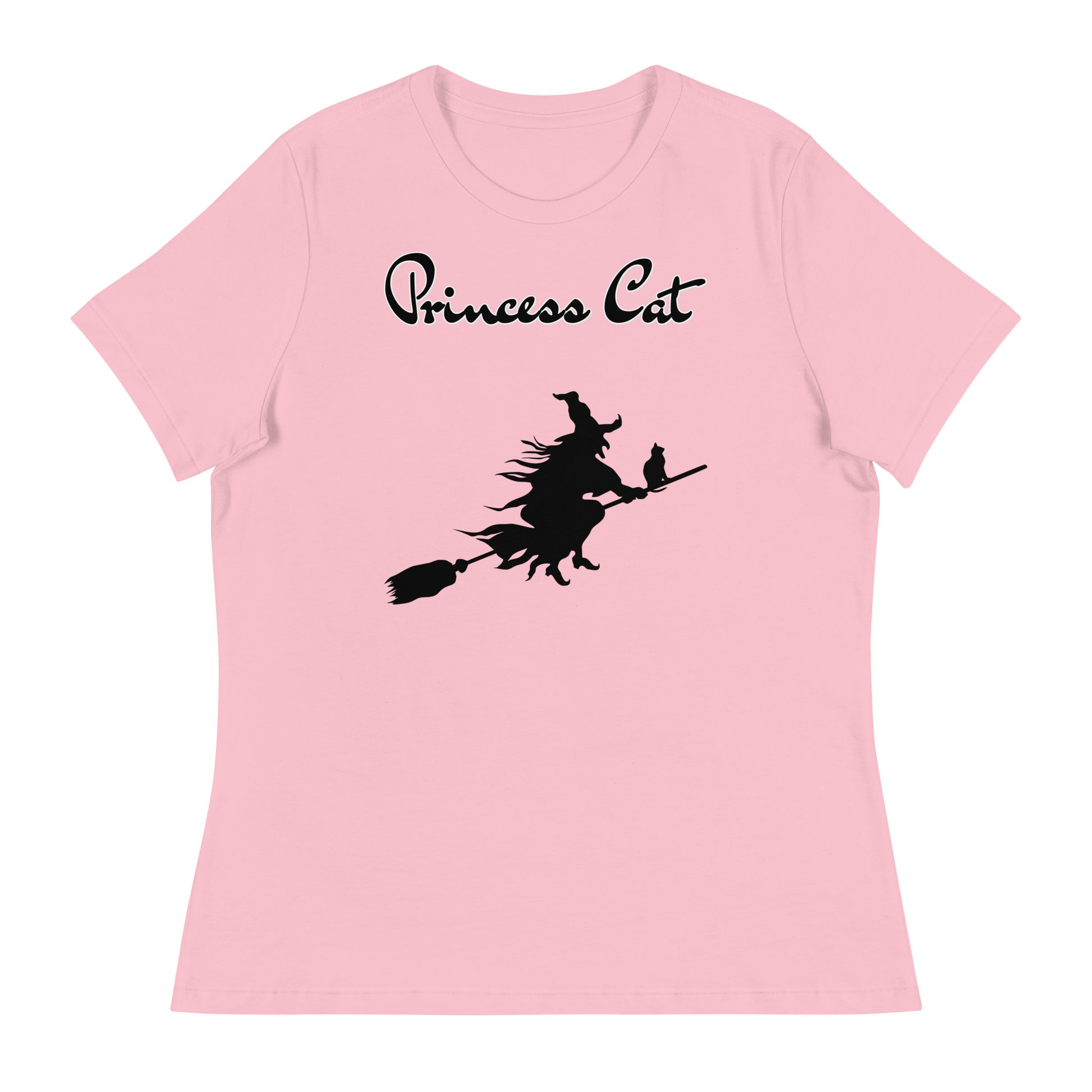 Women's T-Shirt with Flying Witch With Cat On a Broom with a text "Princess Cat" at $25.97 found at Personalizedpetlovergifts