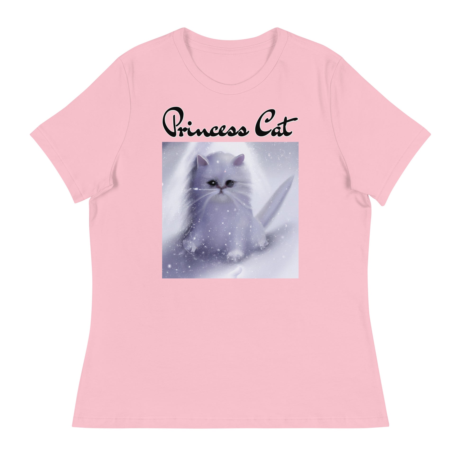 Women's T-Shirt with Fluffy White Kitten In The SNow with a text "Princess Cat" at $25.97 found at Personalizedpetlovergifts