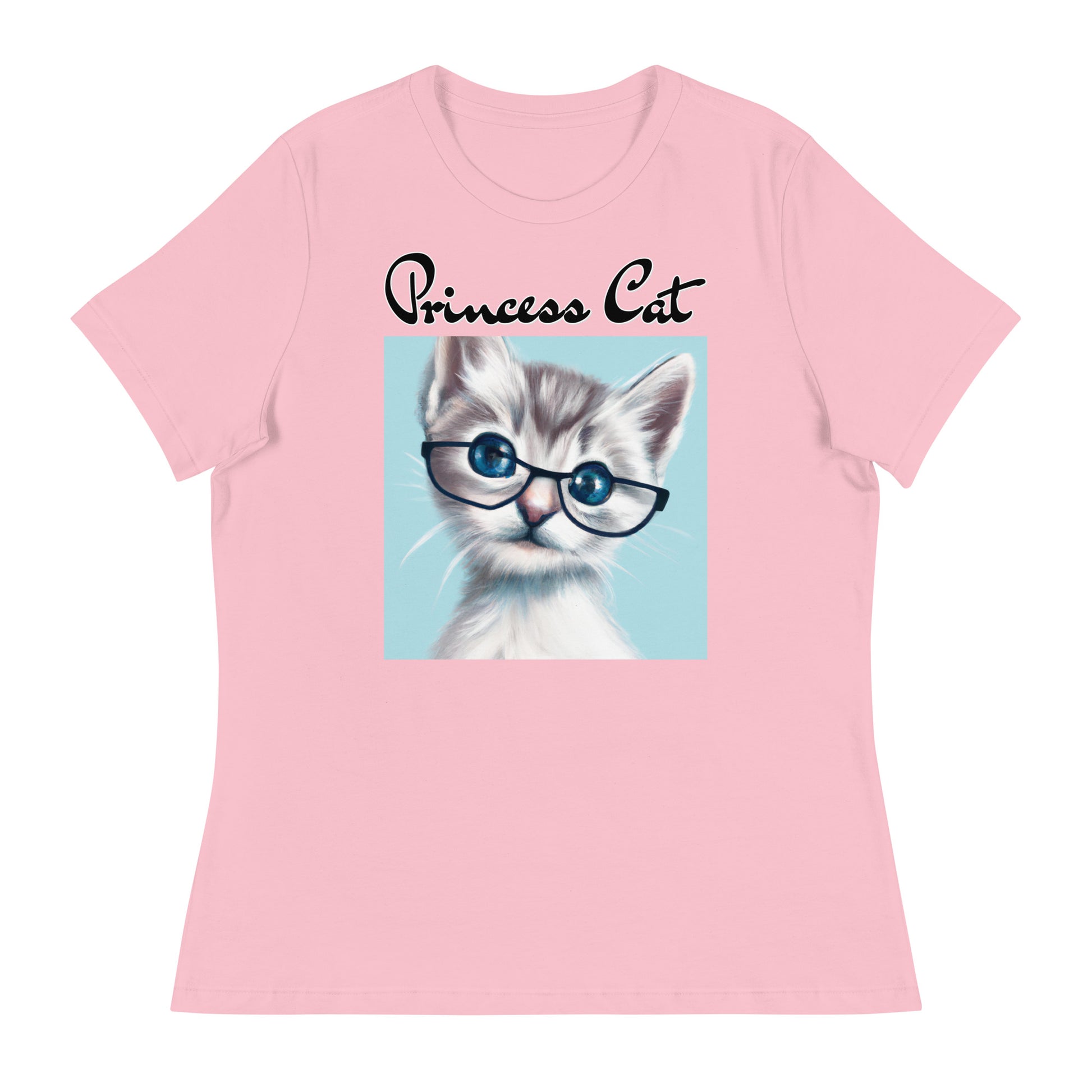 Women's T-Shirt with Fluffy Kitten With Glasses with a text "Princess Cat" at $25.97 found at Personalizedpetlovergifts