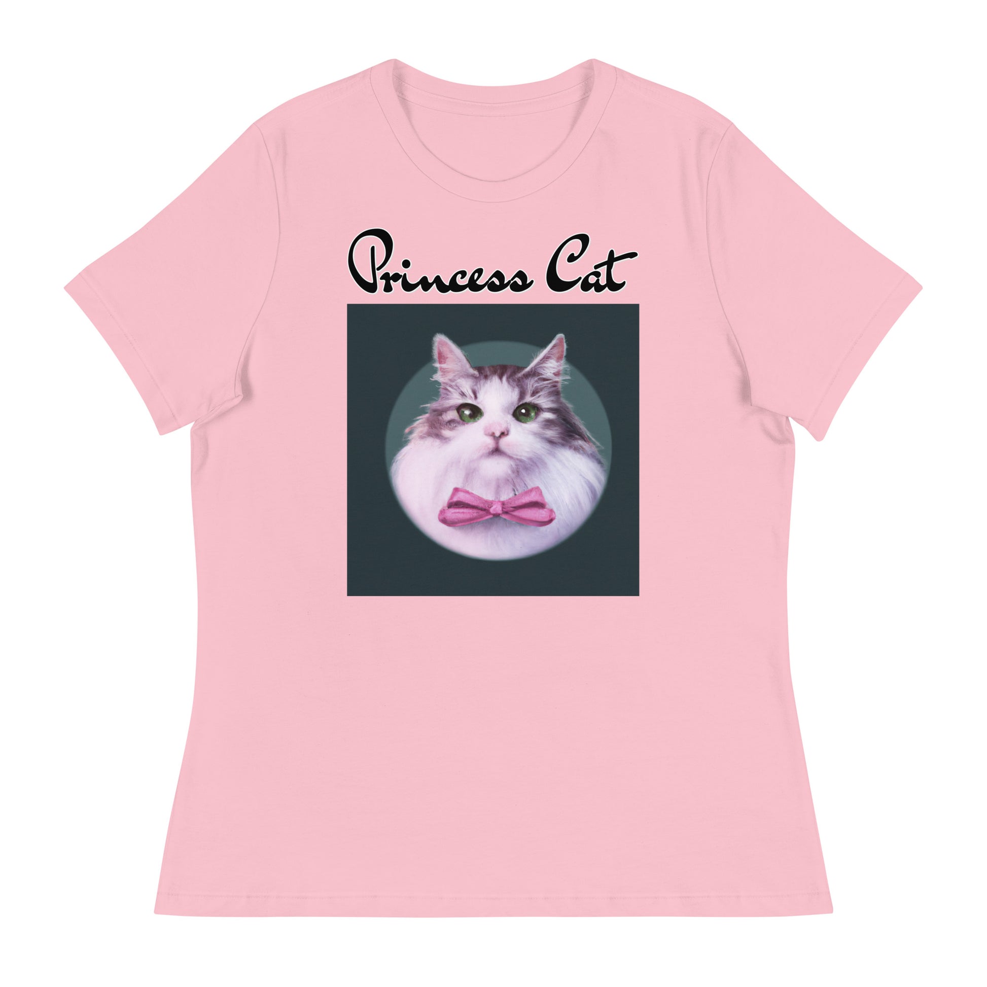 Women's T-Shirt with Fluffy Kitten With a Pink Bow with a text "Princess Cat" at $25.97 found at Personalizedpetlovergifts