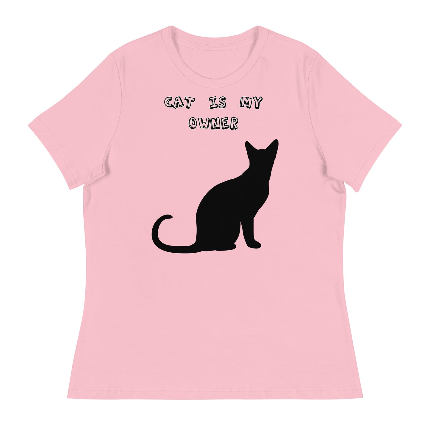 Women's White T-Shirt with Silhouette Of a Black Cat with a text "Cat Is My Owner" at $25.97 found at Personalizedpetlovergifts