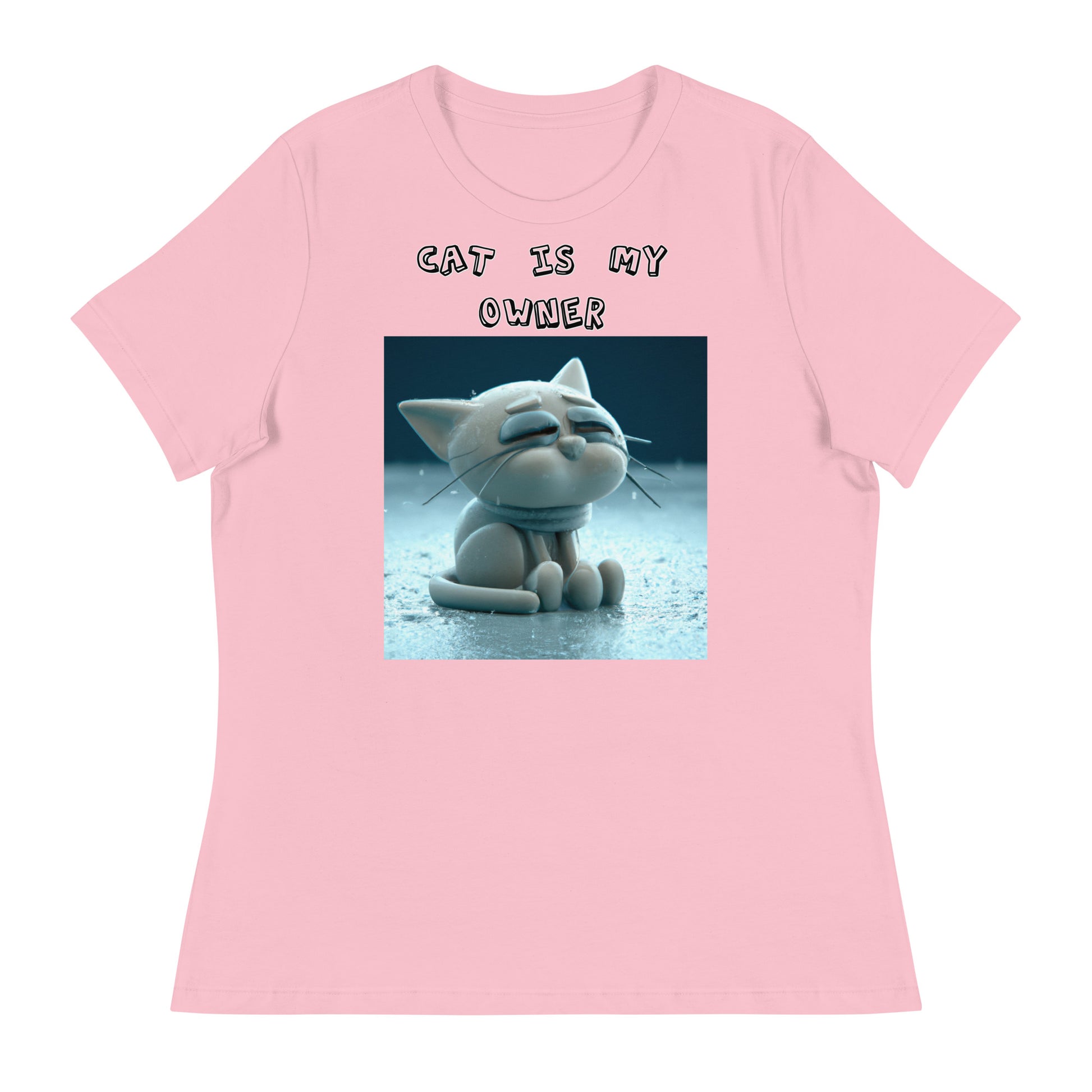 Women's T-Shirt with Sad Sitting Kitten with a text "Cat Is My Owner" at $25.97 found at Personalizedpetlovergifts