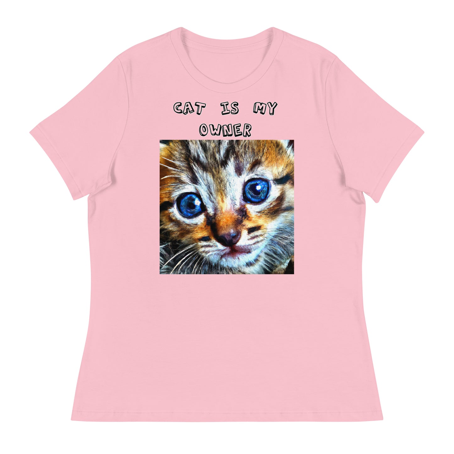 Women's White T-Shirt with Portrait Painting Of a Cat with a text "Cat Is My Owner" at $25.97 found at Personalizedpetlovergifts