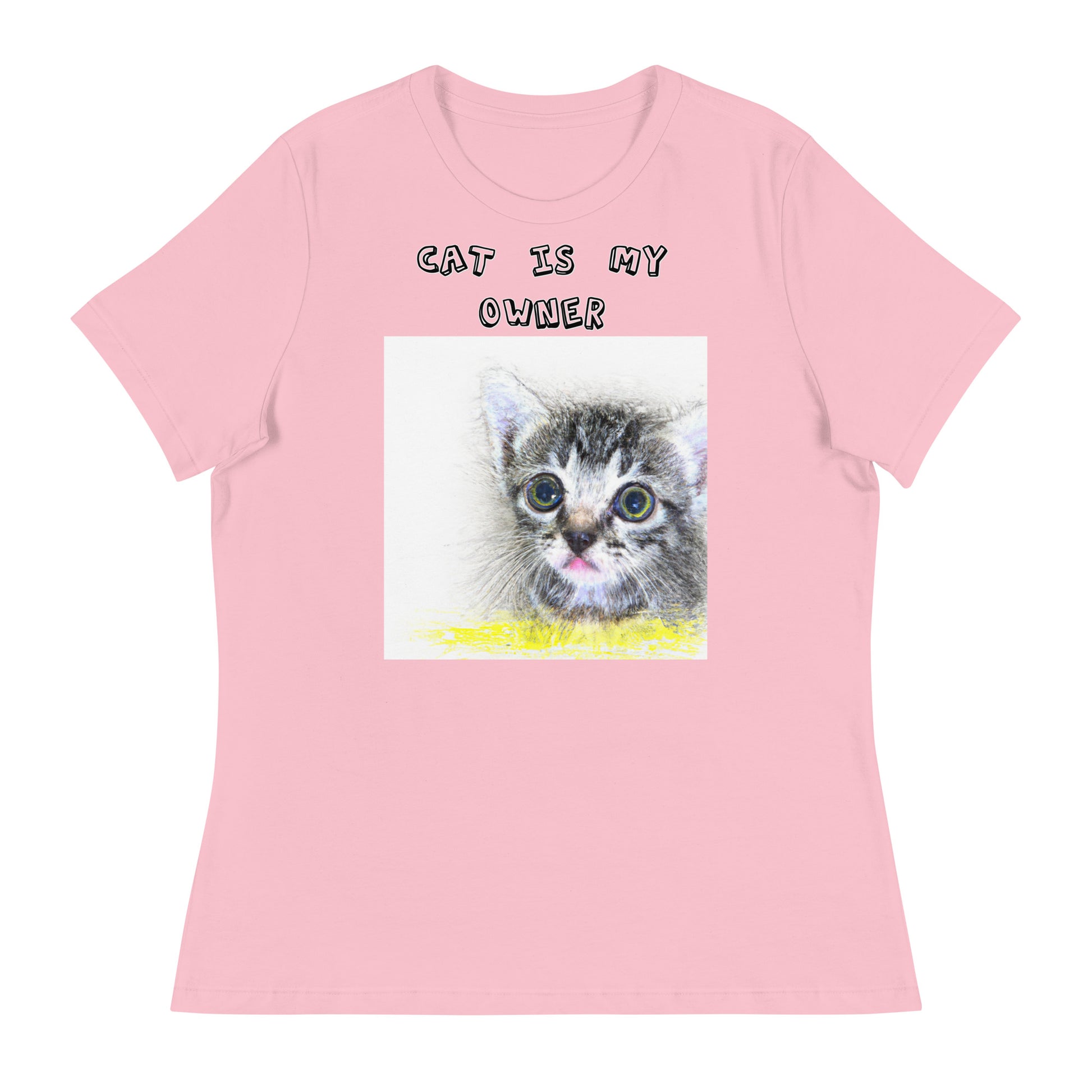 Women's White T-Shirt with Pencil Drawing Of a Cat with a text "Cat Is My Owner" at $25.97 found at Personalizedpetlovergifts