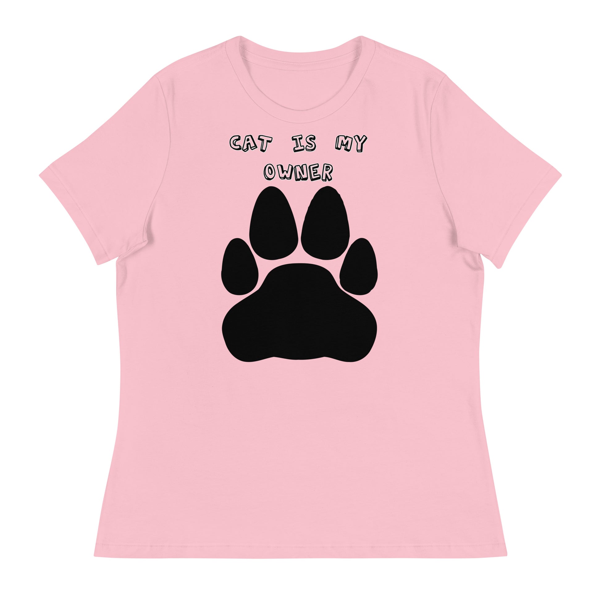 Women's White T-Shirt with Paw with a text "Cat Is My Owner" at $25.97 found at Personalizedpetlovergifts