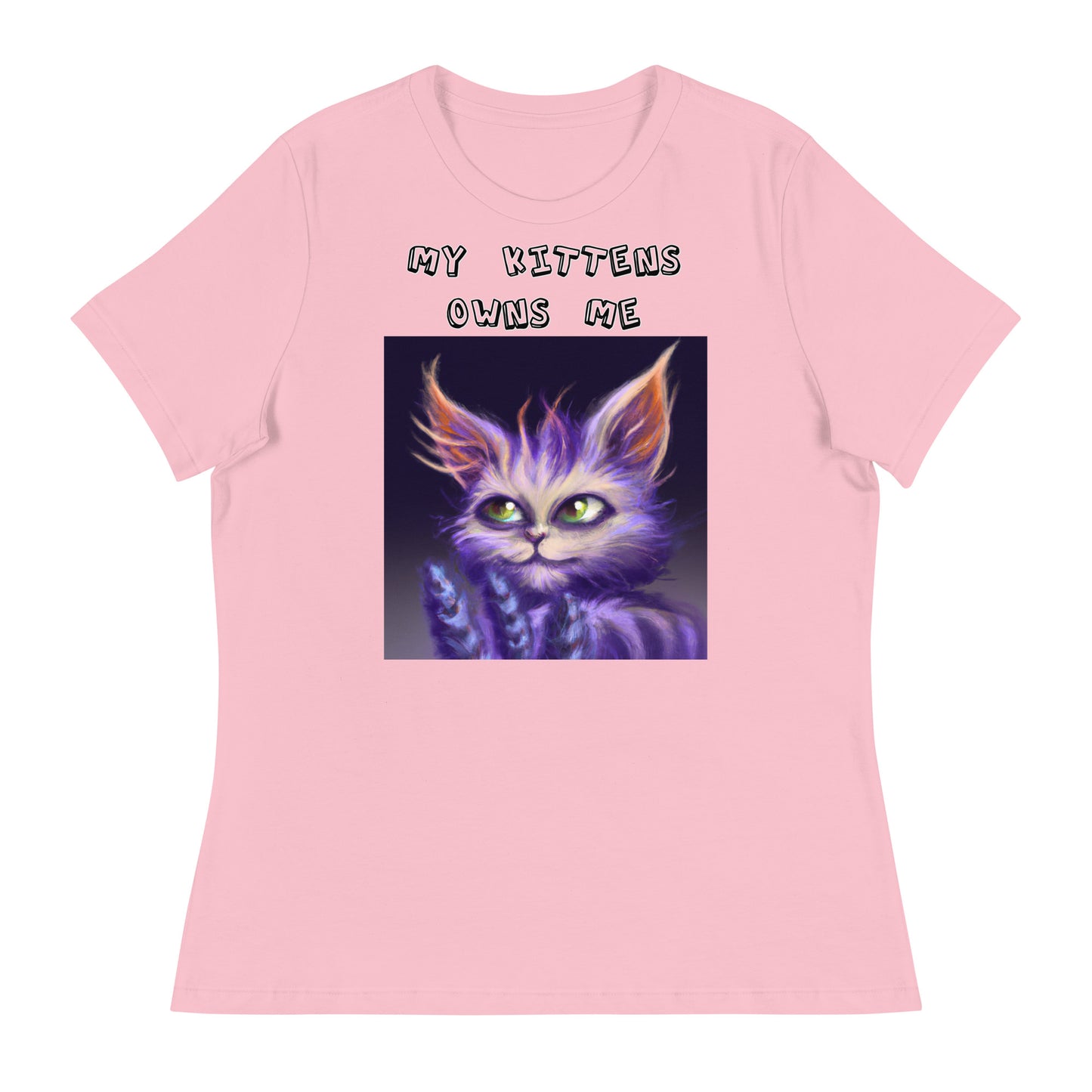 Women's T-Shirt with Purple Alien Cat with a text "My Kittens Own Me" at $25.97 found at Personalizedpetlovergifts