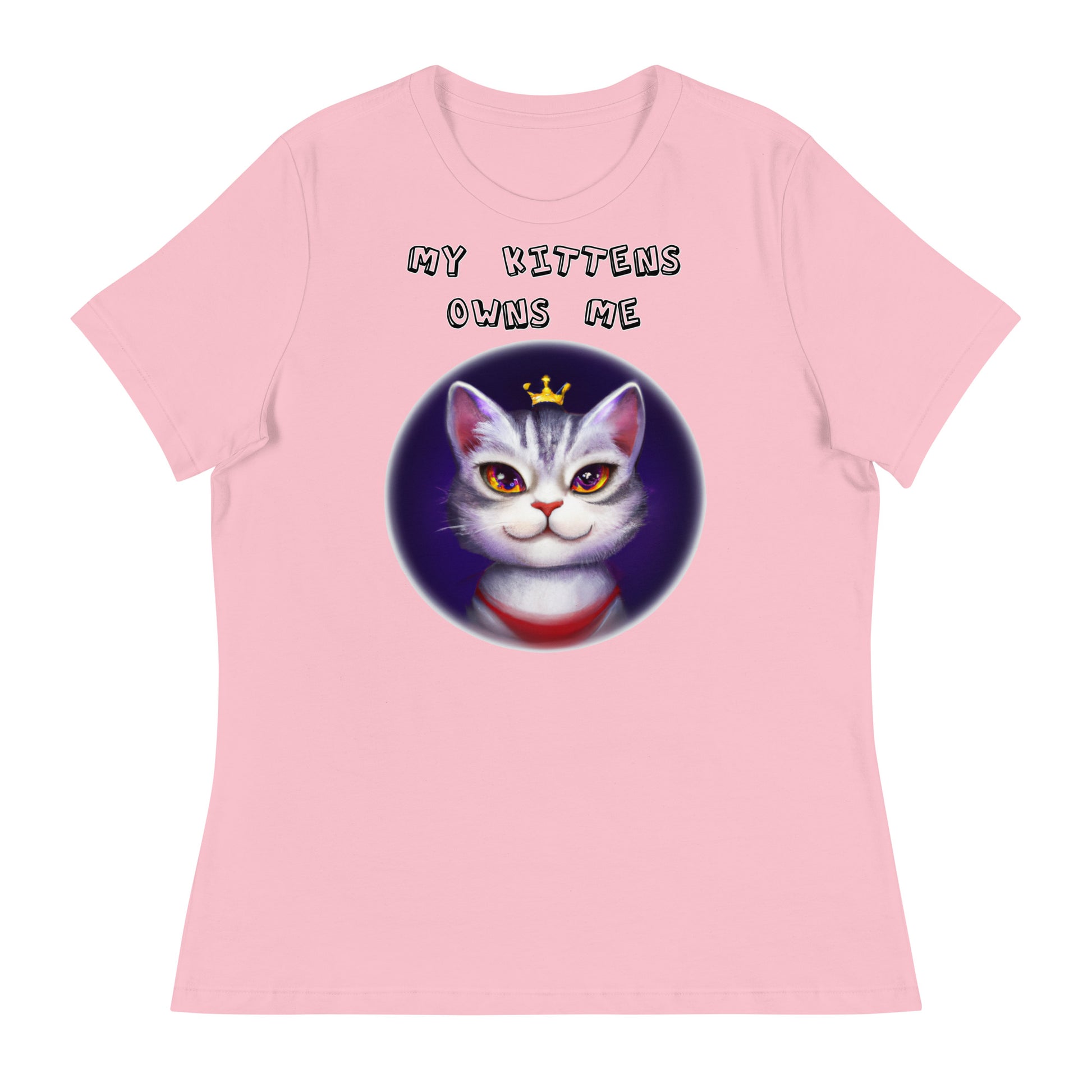 Women's White T-Shirt with Princess Cat In a Circle with a text "My Kittens Own Me" at $25.97 found at Personalizedpetlovergifts