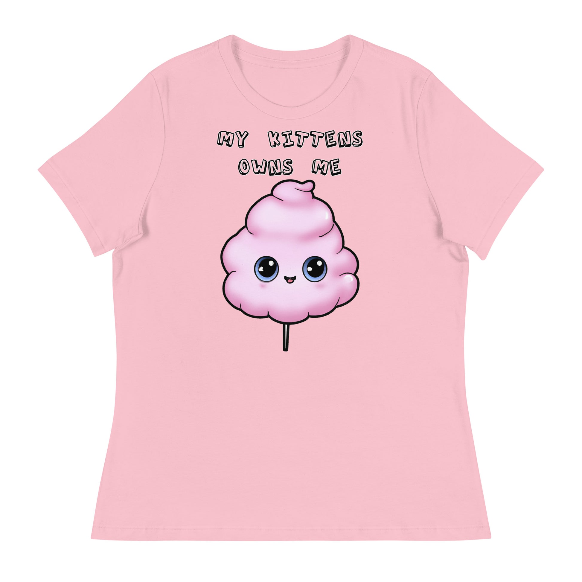 Women's White T-Shirt with Pink Cotton Candy With Cute Eyes with a text "My Kittens Own Me" at $25.97 found at Personalizedpetlovergifts