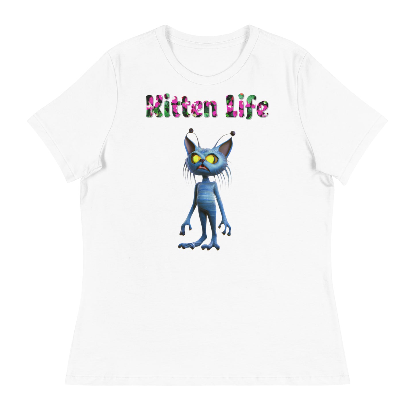 Womens WhiteT-Shirt with Alien Cat with a text "Kitten Life" at $25.97 found at Personalizedpetlovergifts