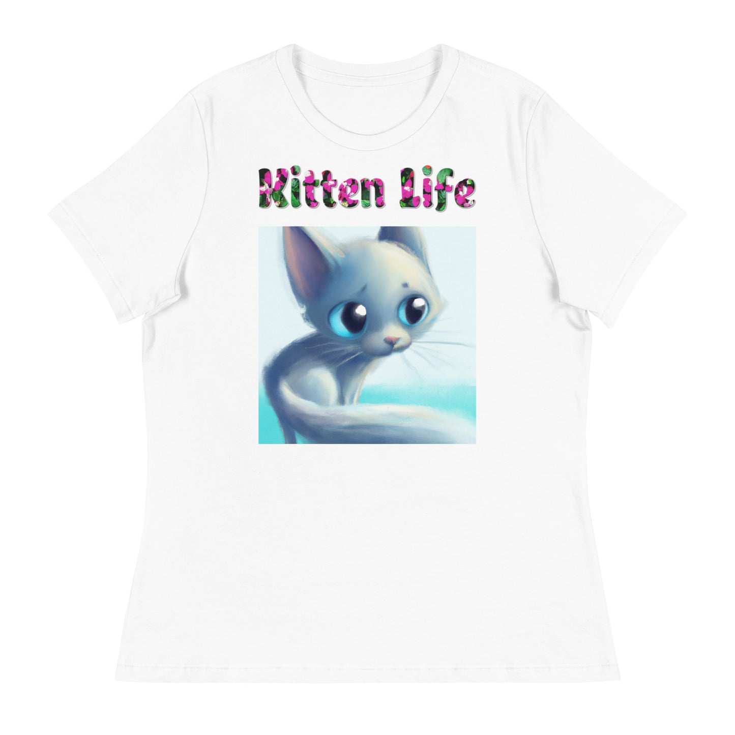 Womens WhiteT-Shirt with Adorable Nostalgic Kitten with a text "Kitten Life" at $25.97 found at Personalizedpetlovergifts