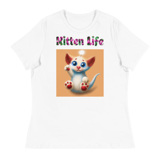 Womens WhiteT-Shirt with Adorable Alien Kitten with a text "Kitten Life" at $25.97 found at Personalizedpetlovergifts