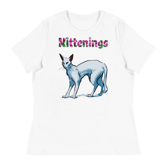 Womens WhiteT-Shirt with Cat Artistic Painting with a text "Kittenings" at $25.97 found at Personalizedpetlovergifts