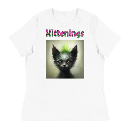 Womens WhiteT-Shirt with Alien Cat With Spikes with a text "Kittenings" at $25.97 found at Personalizedpetlovergifts