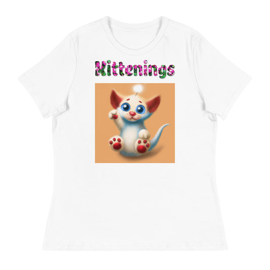 Womens WhiteT-Shirt with Adorable Alien Kitten with a text "Kittenings" at $25.97 found at Personalizedpetlovergifts